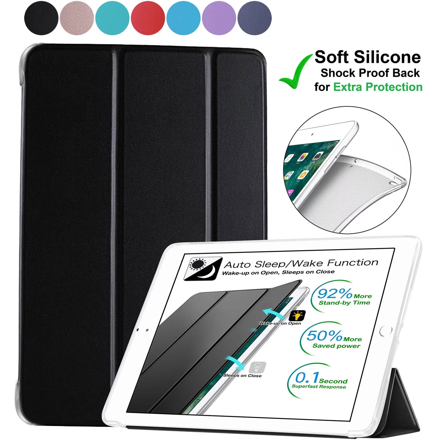 DuraSafe Cases iPad 9.7 Inch 5 6 Air 1 2 [ iPad 5th 6th Air 1st 2nd ] A1893 A1954 A1822 A1823 A1566 A1567 A1474 A1475 A1476 Soft Silicone Transparent Front & Back Cover - Black