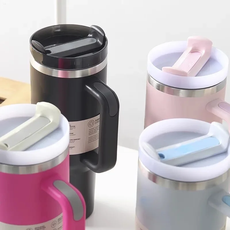 with Handle Straw Lid Stainless Steel 30oz Vacuum Insulated Car Mug Double Wall Thermal Iced Travel Cup