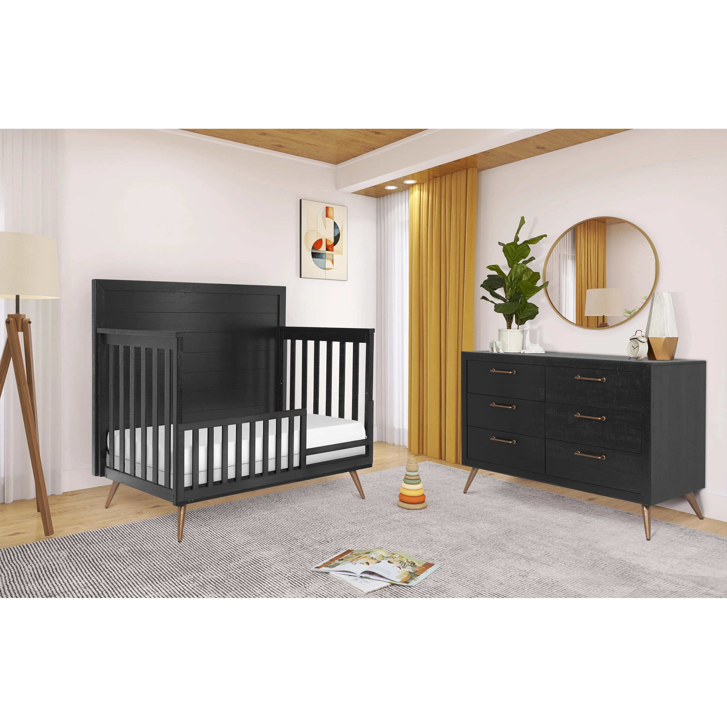 Evolur Stilnovo Mid Century 4 In 1 Convertible Crib In Onyx Black