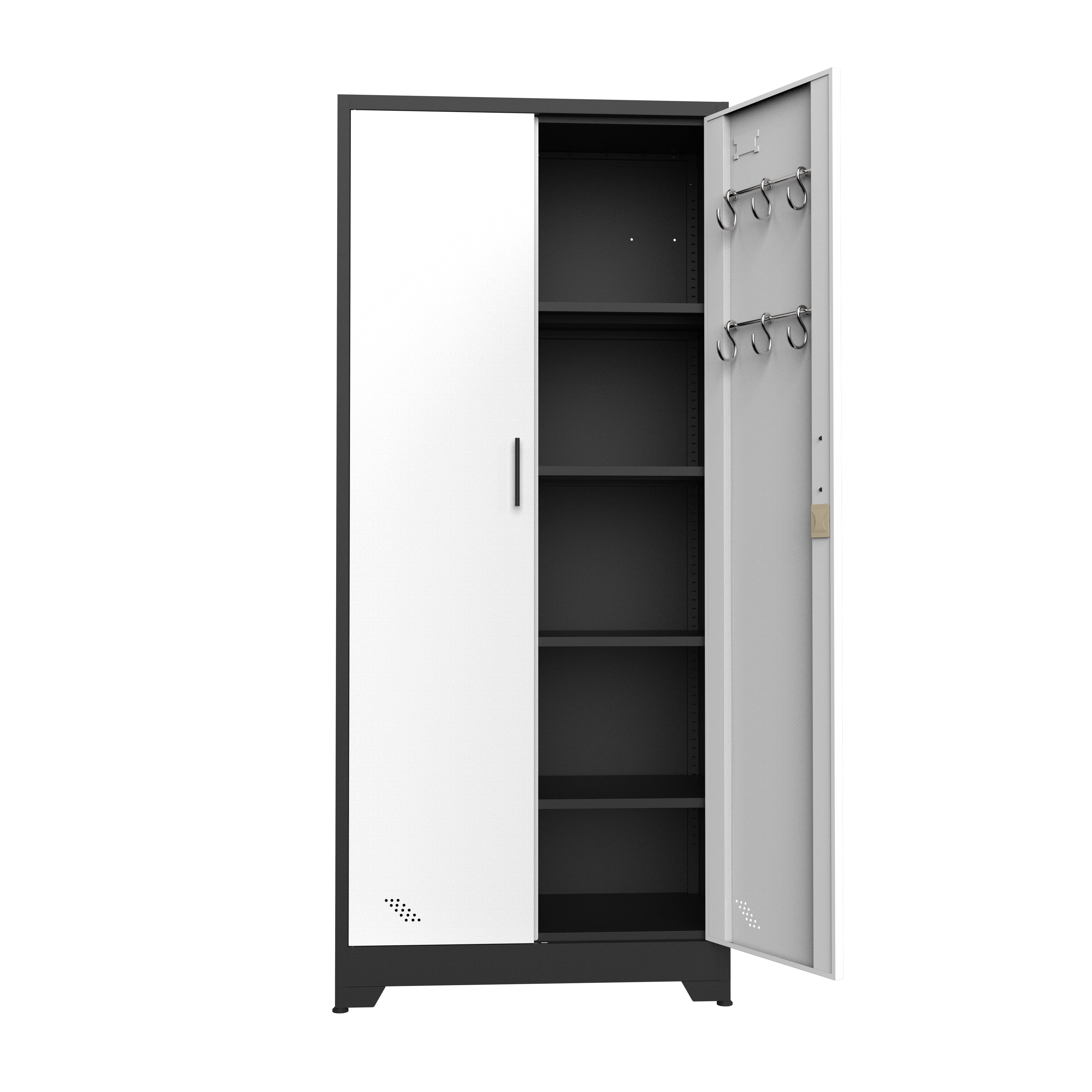 72.8 in. H Metal Garage Storage Cabinet File Tool Organizer Cabinets with Lockable Doors and Adjustable Shelves, Black & White