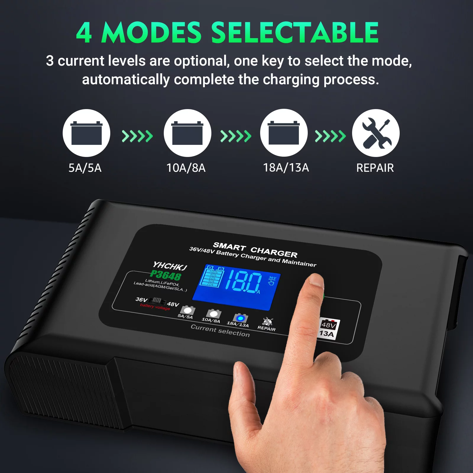 YHCHKJ 36V/48V Golf Cart Charger 18-Amp Smart Charger, Golf Car Battery Charger,Trickle Charger