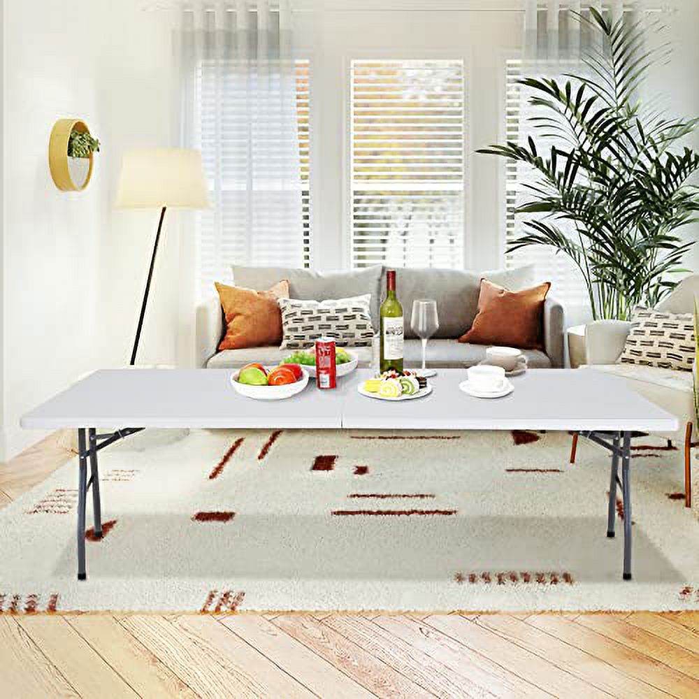 Plastic Folding Table, Portable Indoor Outdoor Heavy Duty Utility Table for Game Puzzles Crafting Picnic Camping Dining Party, White (8 FT)