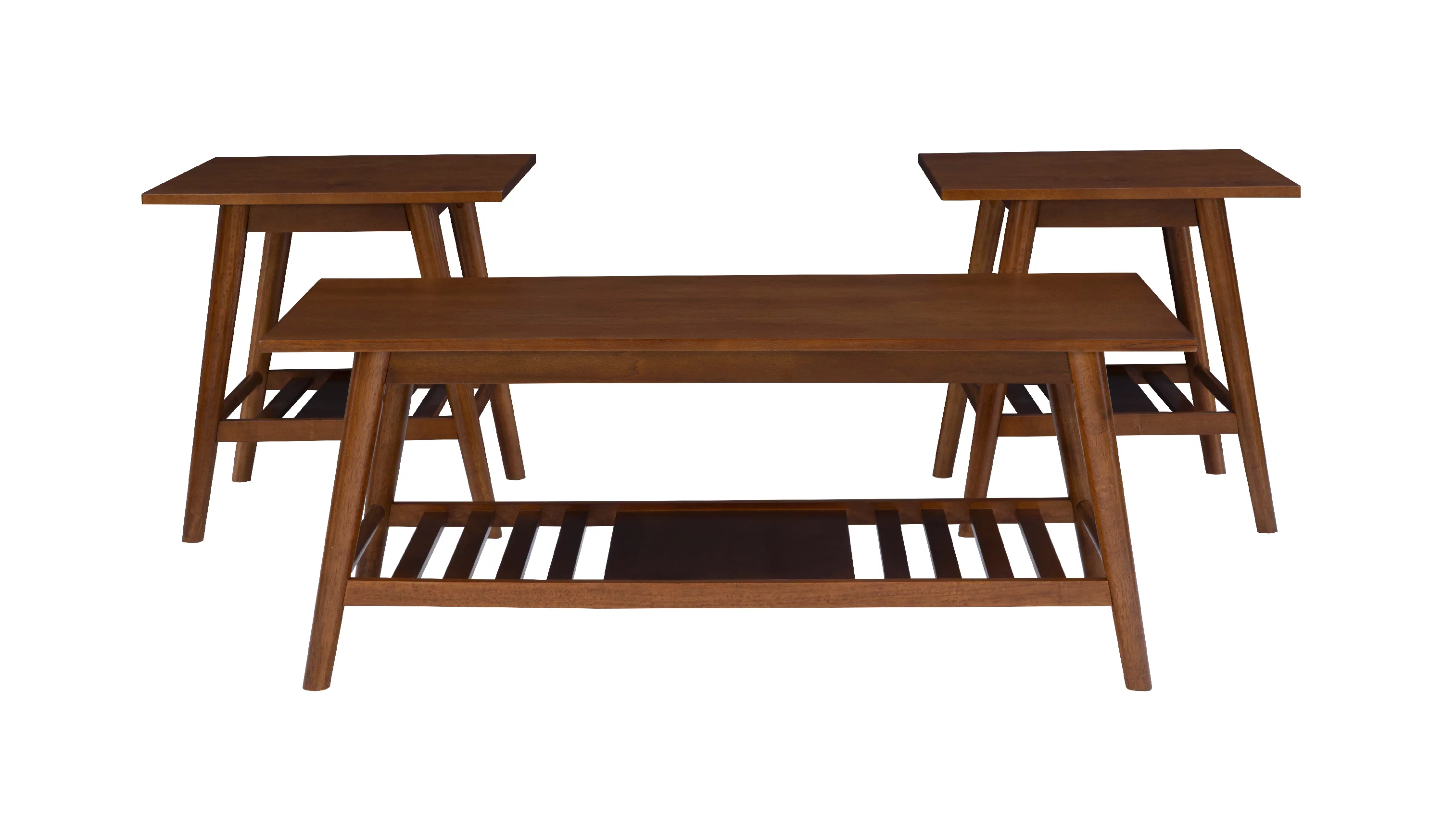 Linon Ashville 3-Piece Mid-Century Coffee and End Table Set, Walnut Finish
