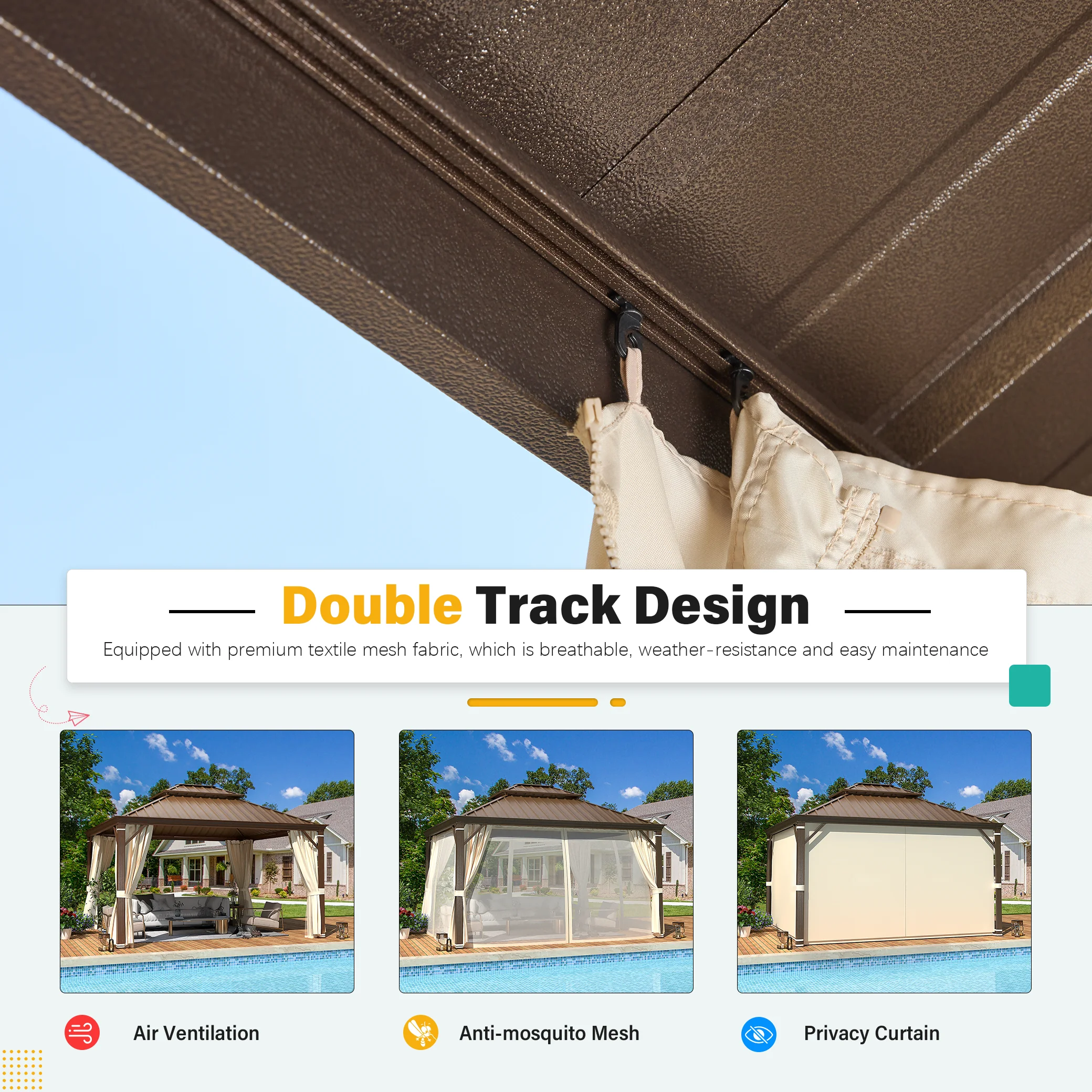 Richryce 12' X 14' Hardtop Gazebo Aluminum Frame Gazebo with Galvanized Steel Double Roof