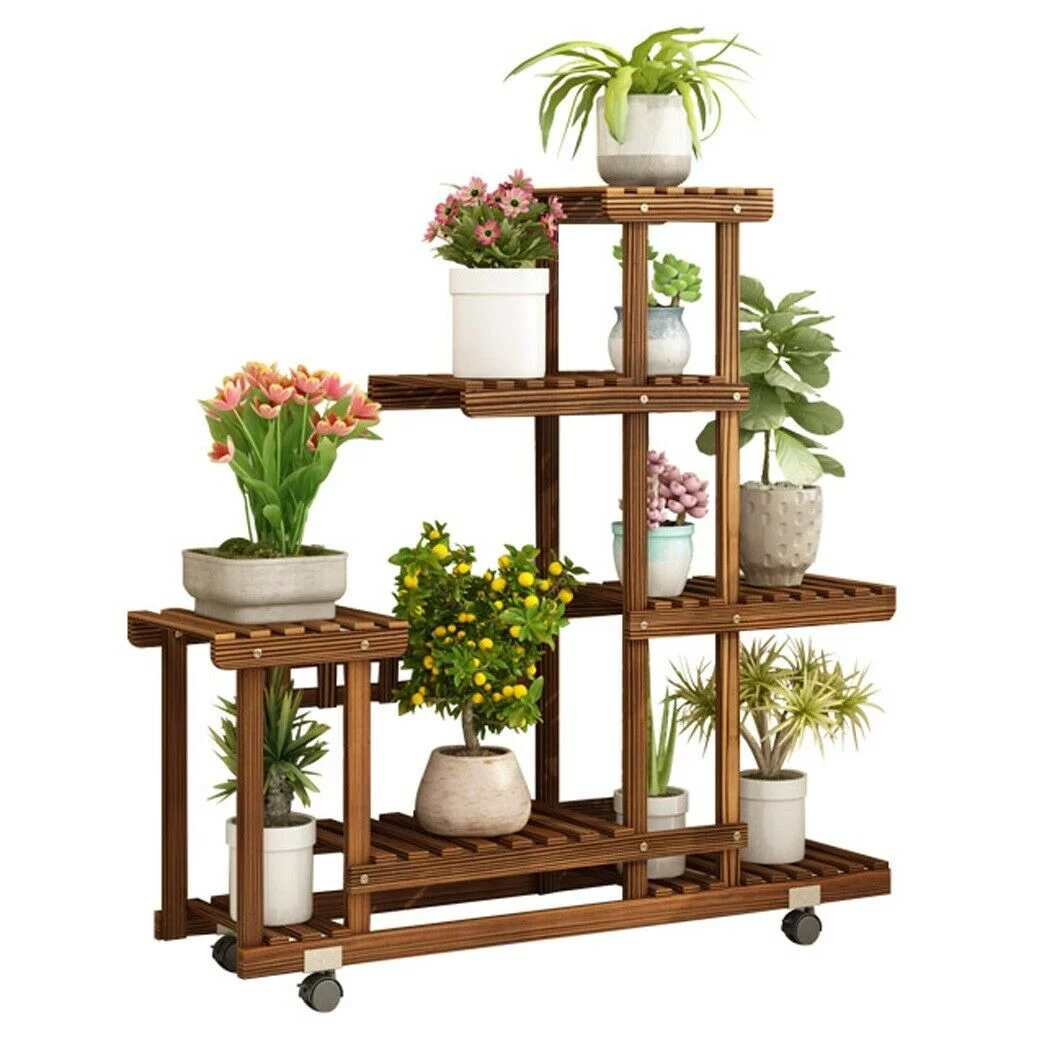 6 Tier Wood Plant Stand Vertical Carbonized Multiple Holder