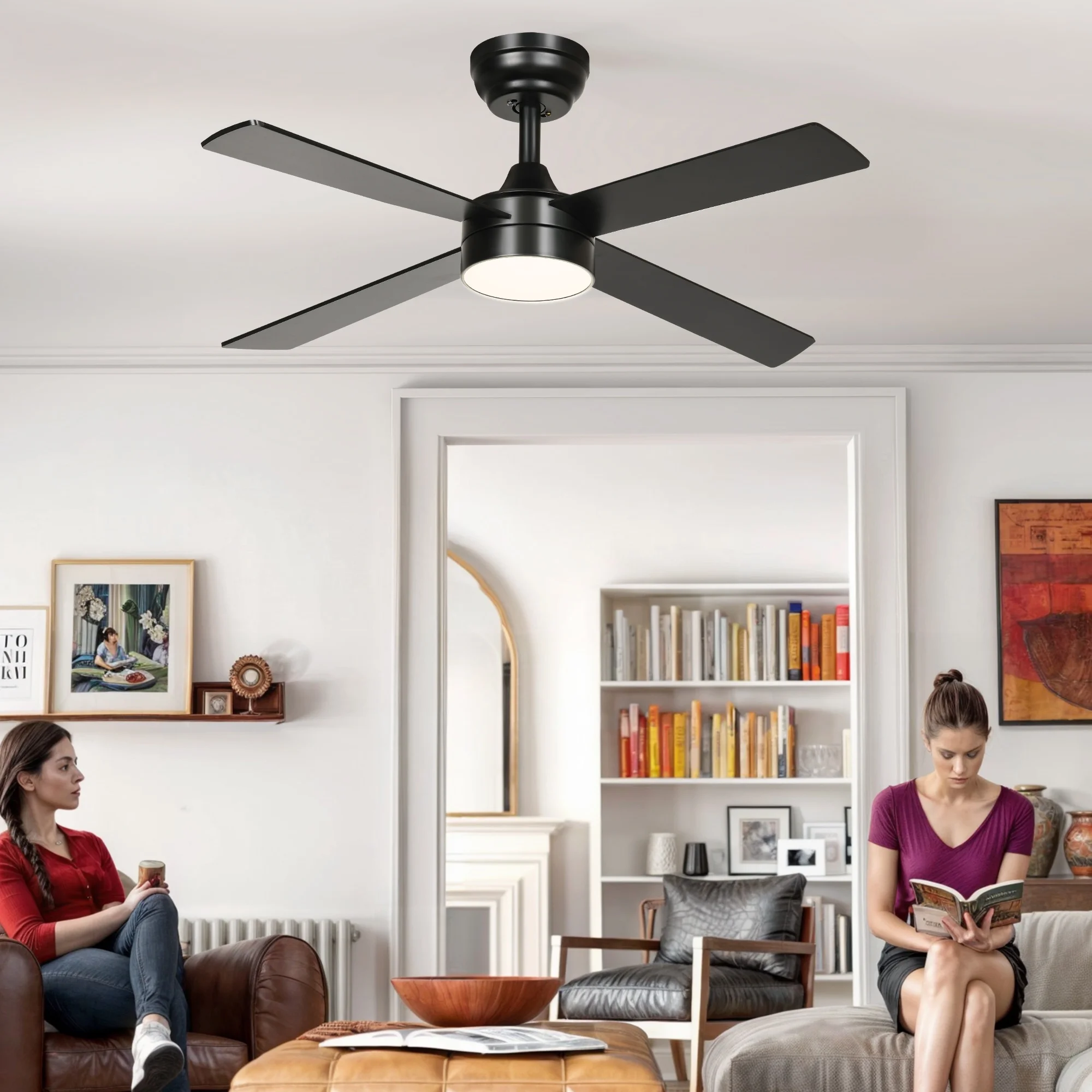 Dextrus 48in Modern Black Ceiling Fans with Light and Remote Control /App Control, Compatible with Alexa for Indoor Outdoor