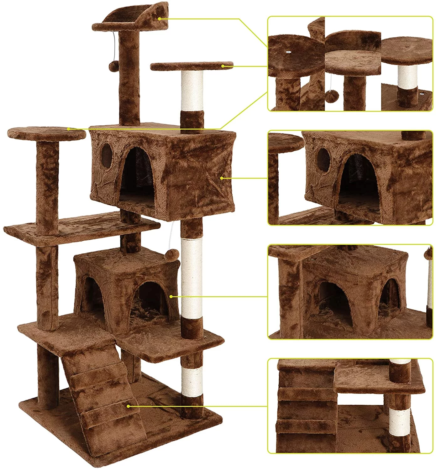 54in Cat Tree Tower Furniture Cat Condo with Scratching Post for Indoor Cats Kittens Activity Tower Kitty Pet Play House