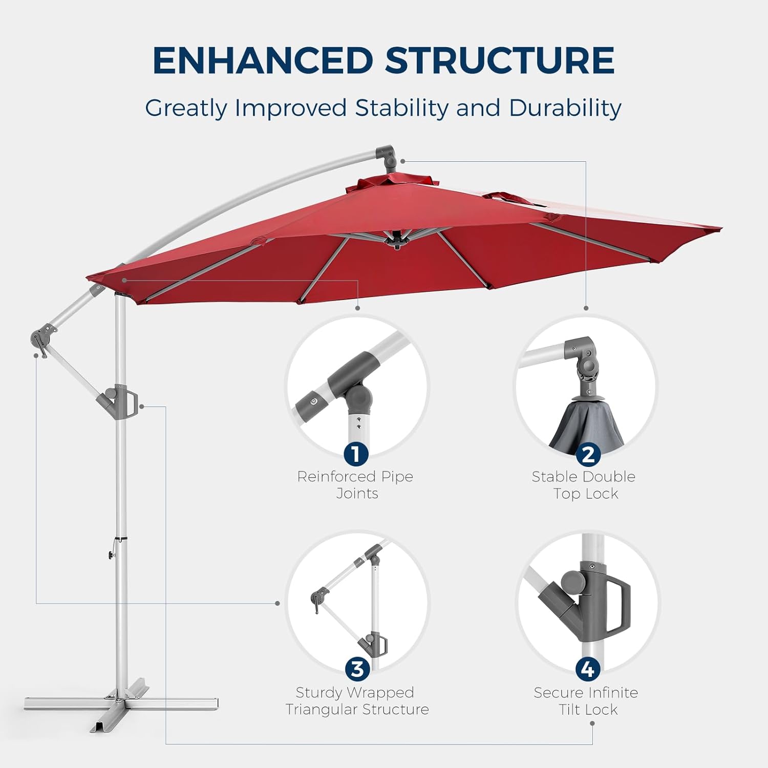 HOMSHADE 10ft Offset Patio Umbrella - Hanging Cantilever Outdoor Market Umbrella, 5-Year Fade Resistant UPF50+ UV Protection with Easy Tilt Adjustment and Crank (Burgundy Red)