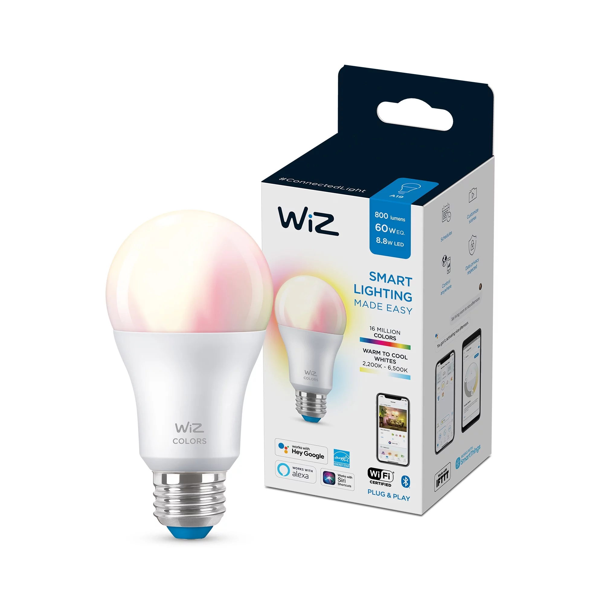 WiZ LED Wi-Fi Connected Full Color A19 60-Watt Light Bulb (1 Pack)