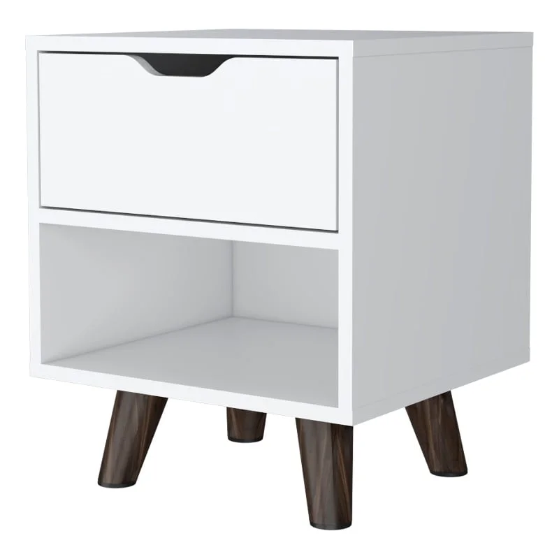 Home Square Engineered Wood Nightstand 1 Drawer in White - Set of 2