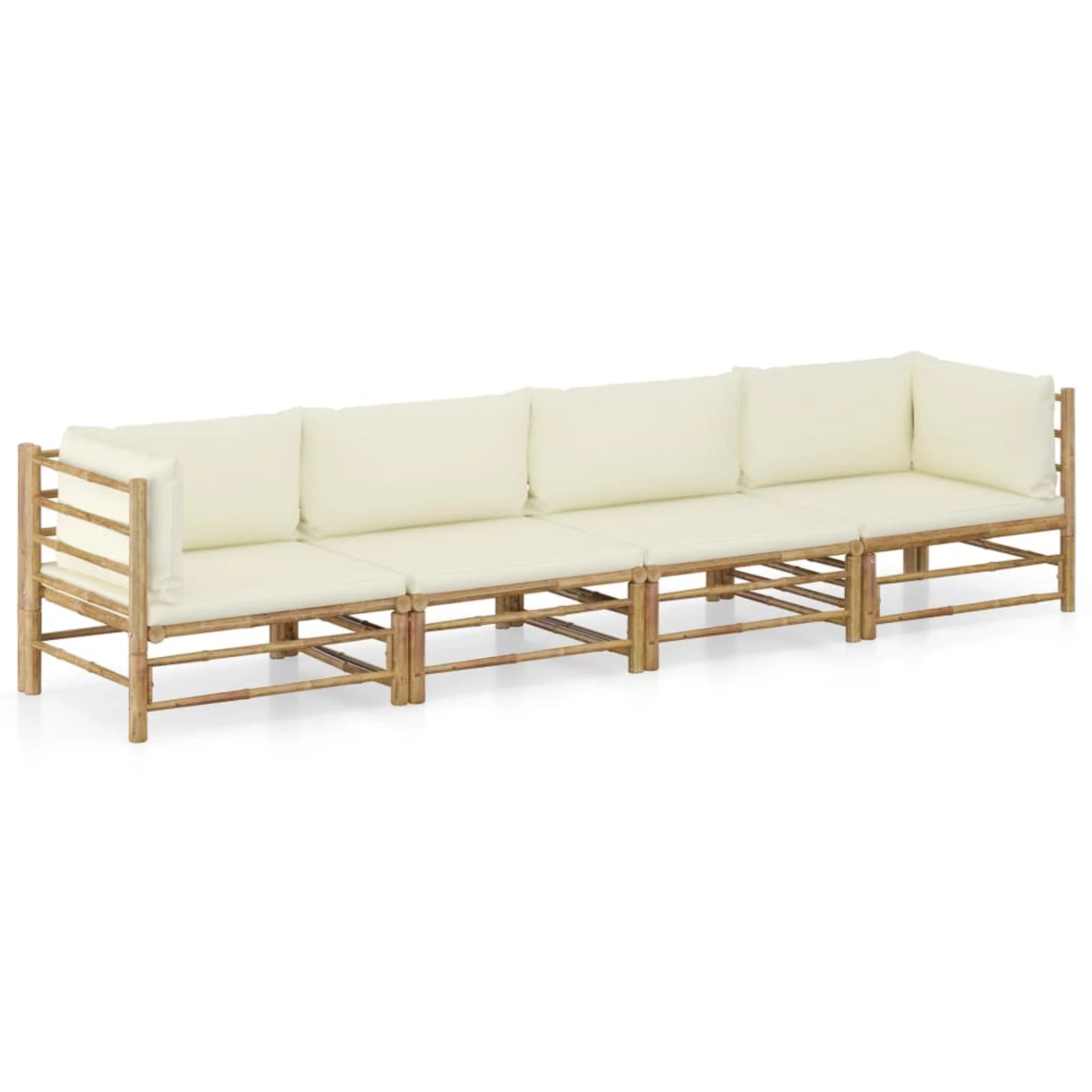 Andoer 4 Piece Garden Set with Cream White Cushions Bamboo