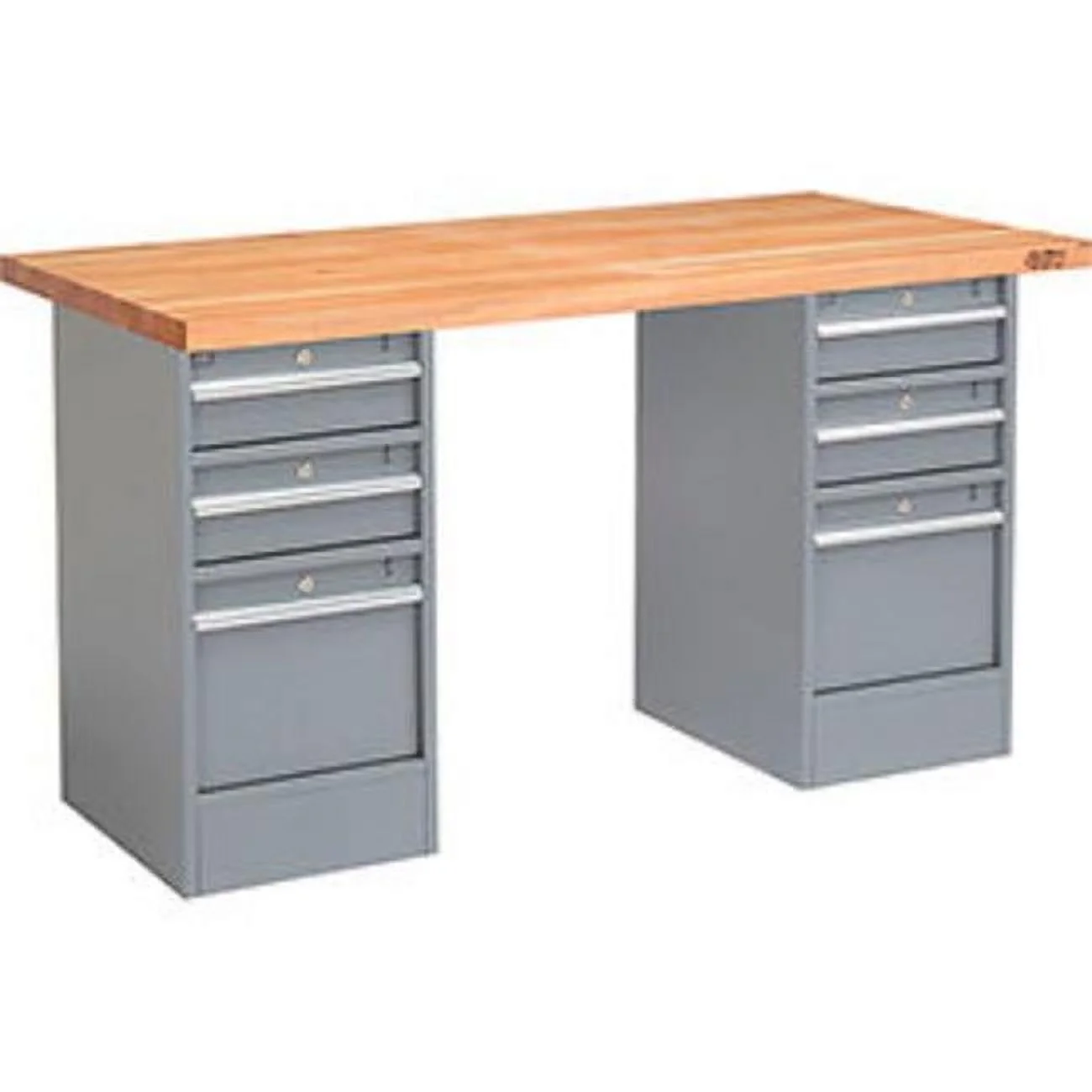 Maple Block Square Edge Pedestal Workbench with 6 Drawers, Gray - 60 x 30 in.