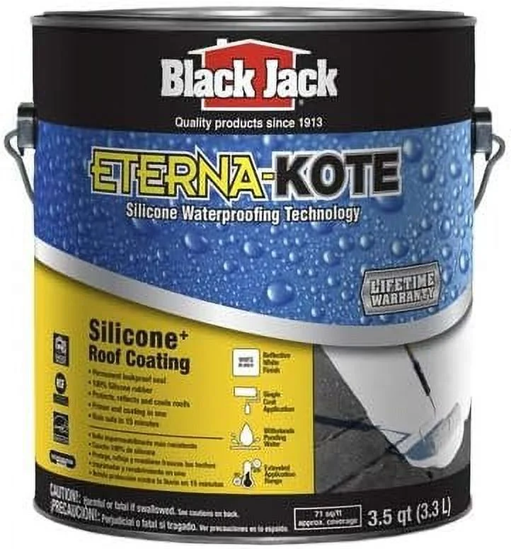 Black Jack Eterna-Kote 100% Silicone+ Roof Coating, White, 1 Gallon, Waterproof Sealant for Permanent Water Protection, Ideal for Flat Roofs, 100% Silicone Rubber Roof Coating