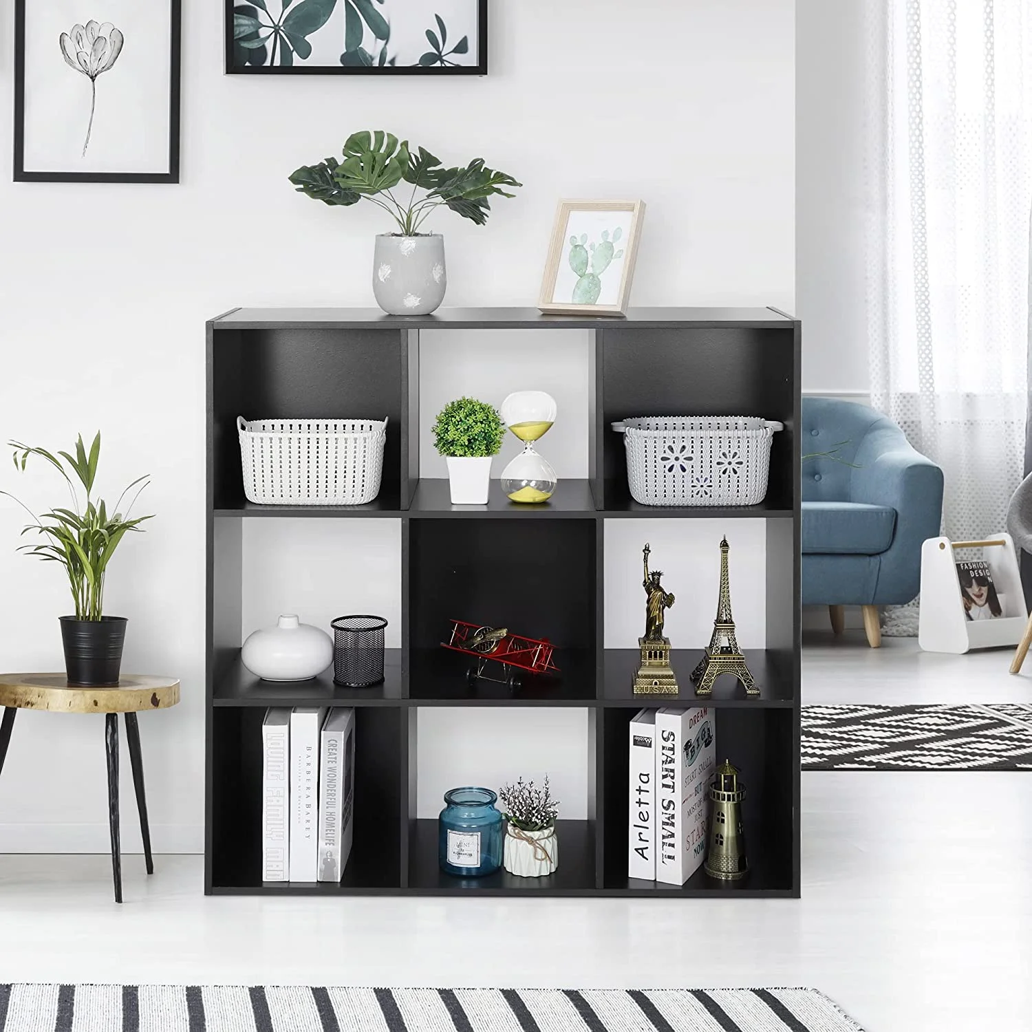 3-Tier Storage Shelves With Removable Back Panels, Wooden Opening Bookshelves For Living Room, Home Office, Bedroom, Dark Brown