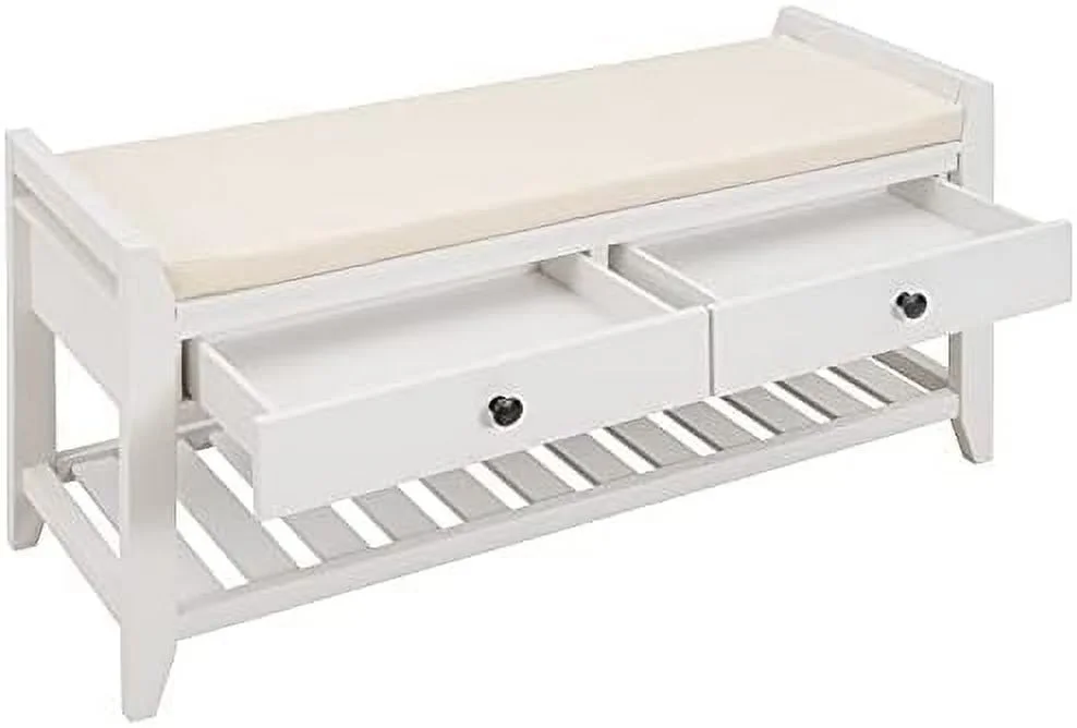 ZWNLKQG Entryway  Bench with Cushioned Seat Shoe Rack with 2 Drawers and    Antique Navy