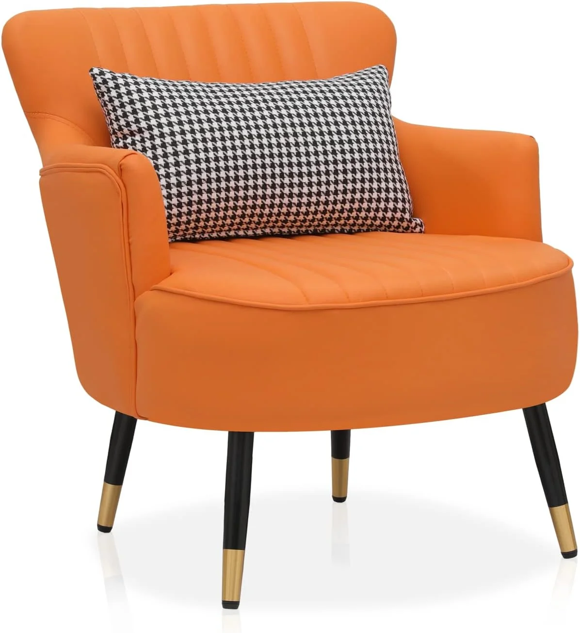 Accent Chair Modern Armchair Single Sofa Chair With Lumbar Pillow, Century Modern Comfortable Leatheraire Reading Chair For Living Room Bedroom, Metal Legs Back Club Arm Chair, Orange