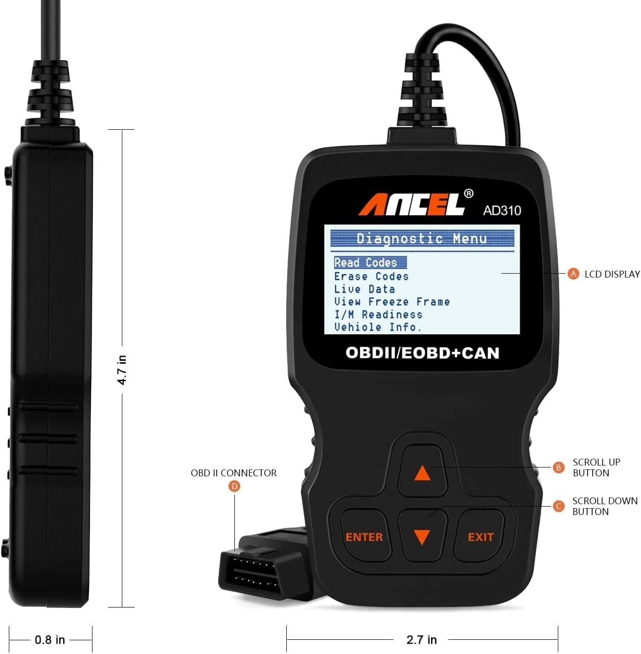 ANCEL BST200 12V Car Battery Load Tester and ANCEL AD310 Classic Enhanced Universal OBD II Scanner Car Engine Fault Code Reader