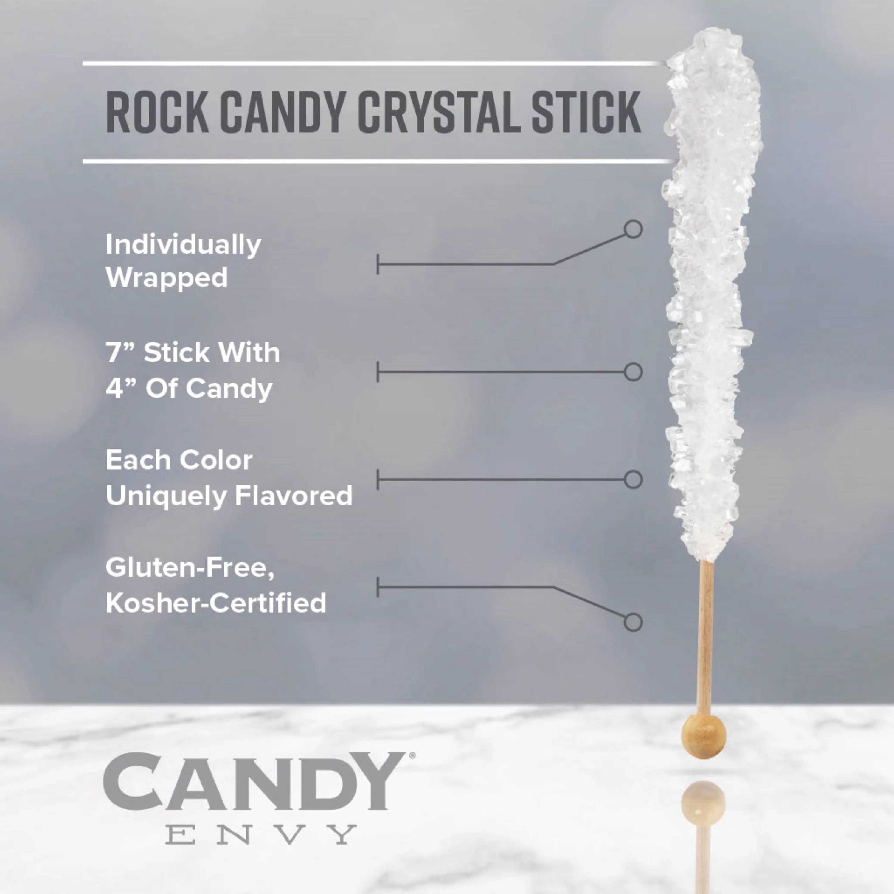 Candy Envy Light Pink & White Rock Candy Sugar Sticks, 24 Count, Indiv. Wrapped