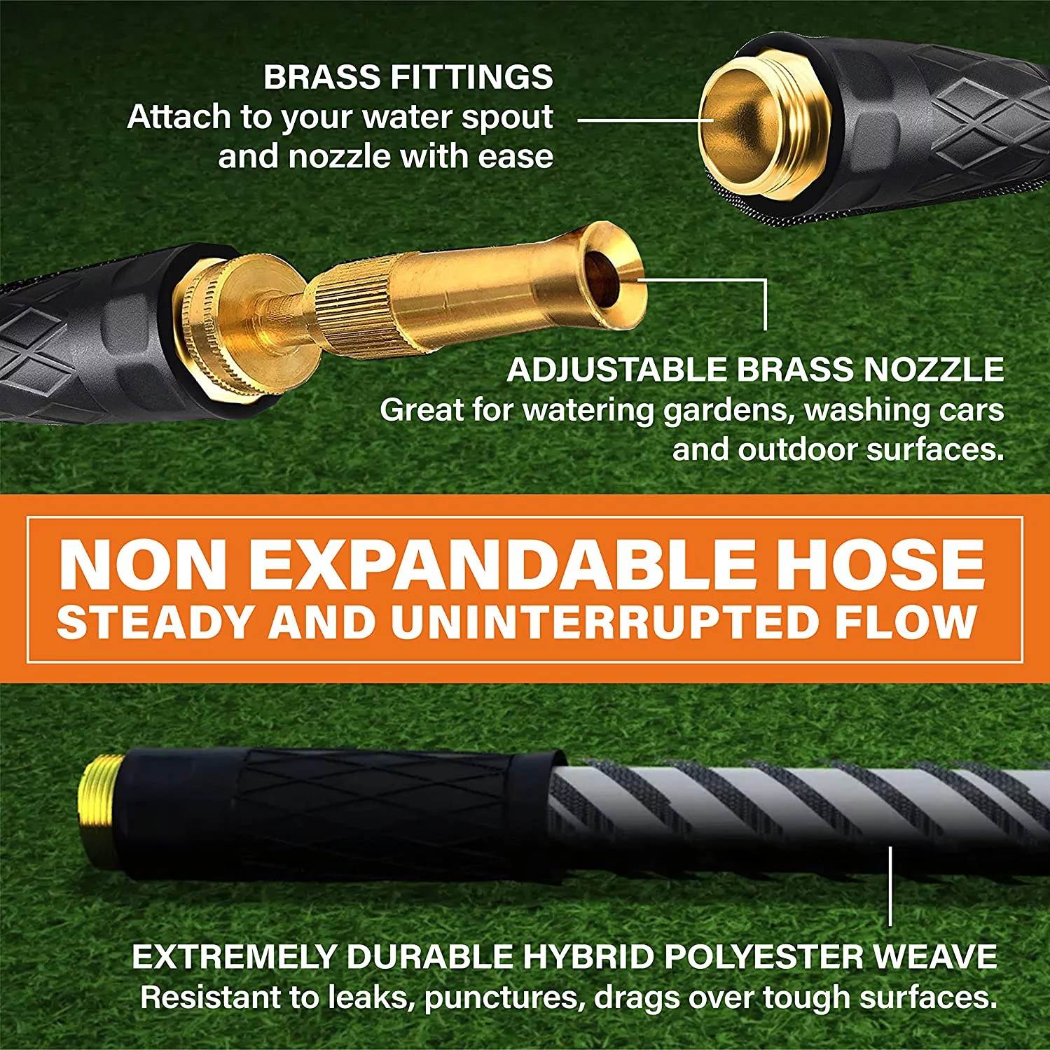 Bionic Flex Pro 25’ Garden Hose Heavy Duty, Lightweight Weatherproof Garden Water Hose, Brass Fittings, Adjustable Brass Spraying and Shooting Nozzle, Kink Free Hose, 500 PSI Tear Resistant- 25ft.