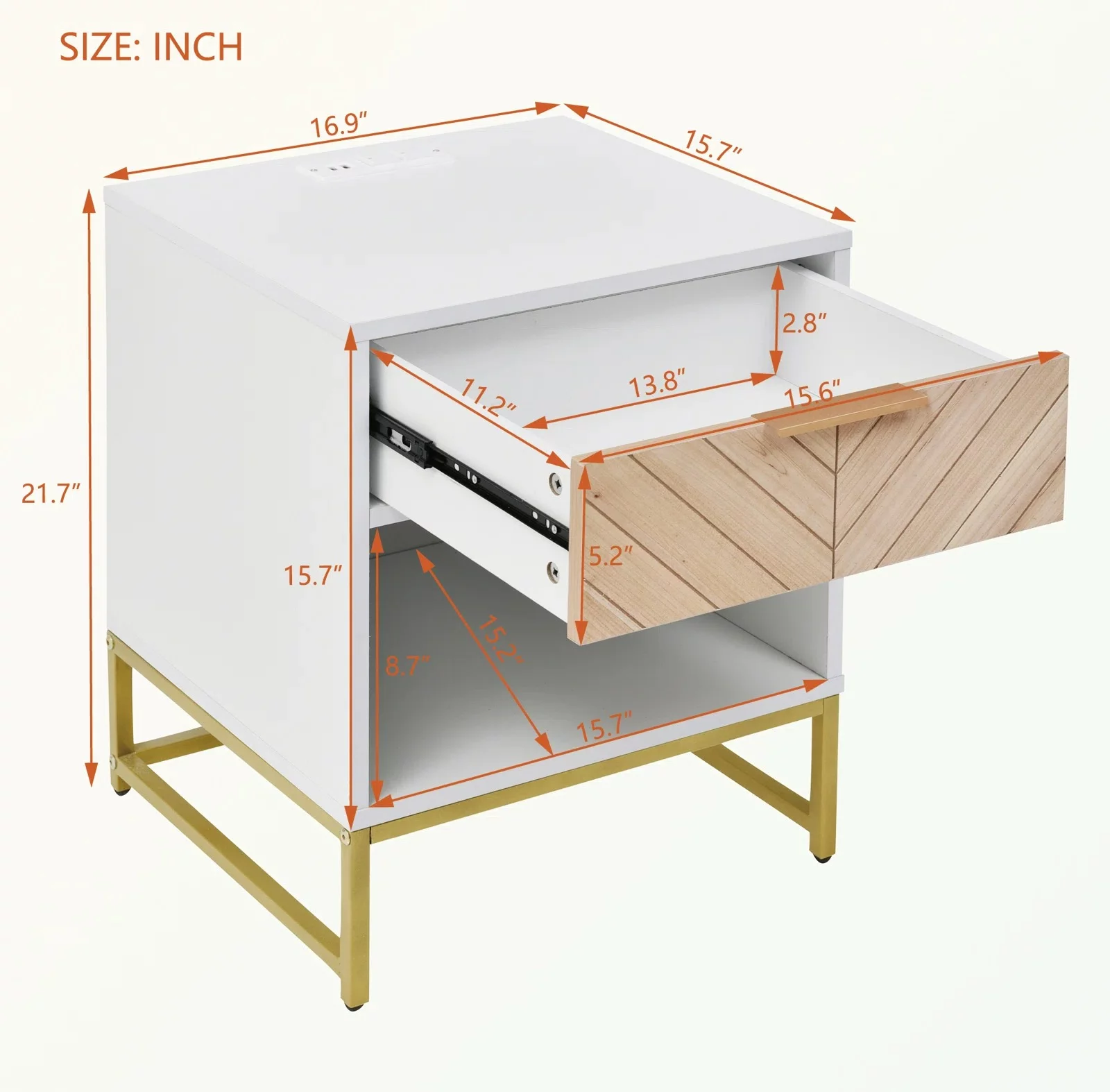 Semiocthome Modern Nightstand with Charging Station,with 1 Drawer,White Finish,Adult