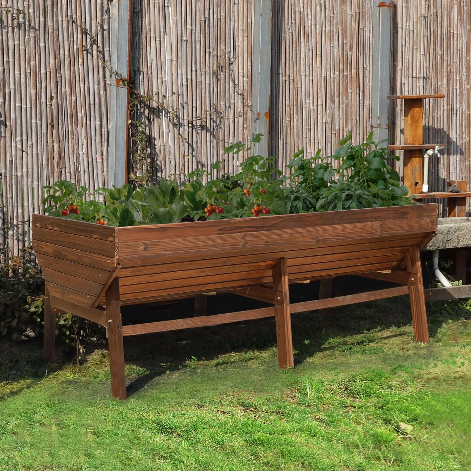 VEIKOUS Wooden Raised Garden Bed Planter with Non-Woven Fabric Rustic