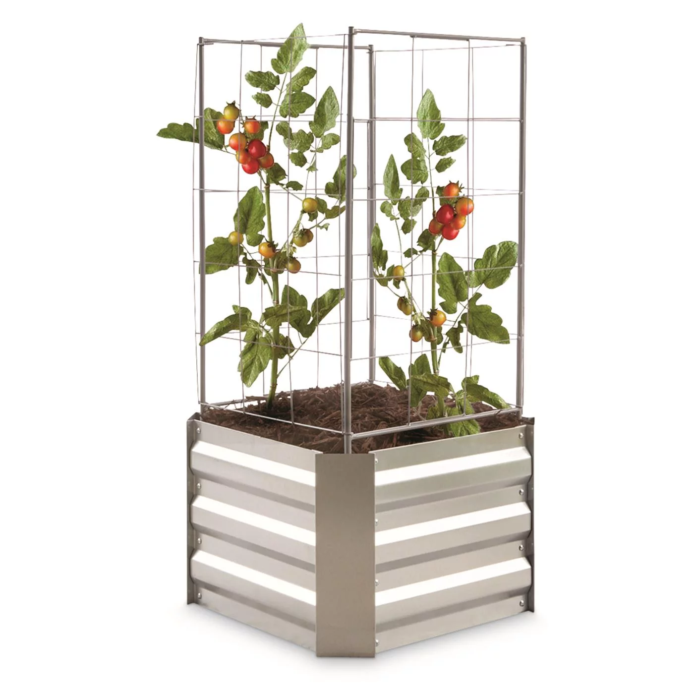 CASTLECREEK Metal Garden Planter Box with Trellis, Outdoor, Galvanized Steel, Raised, Small Square