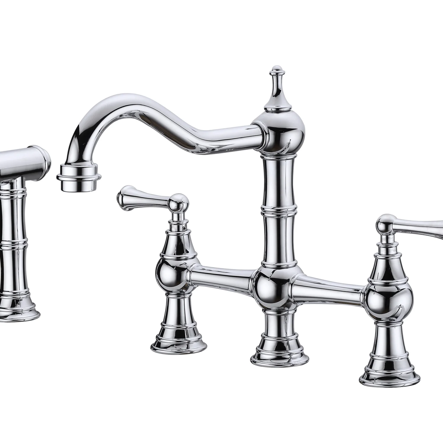 ZJbiubiuHome Bridge Dual Handles Kitchen Faucet With Pull-Out Side Spray in