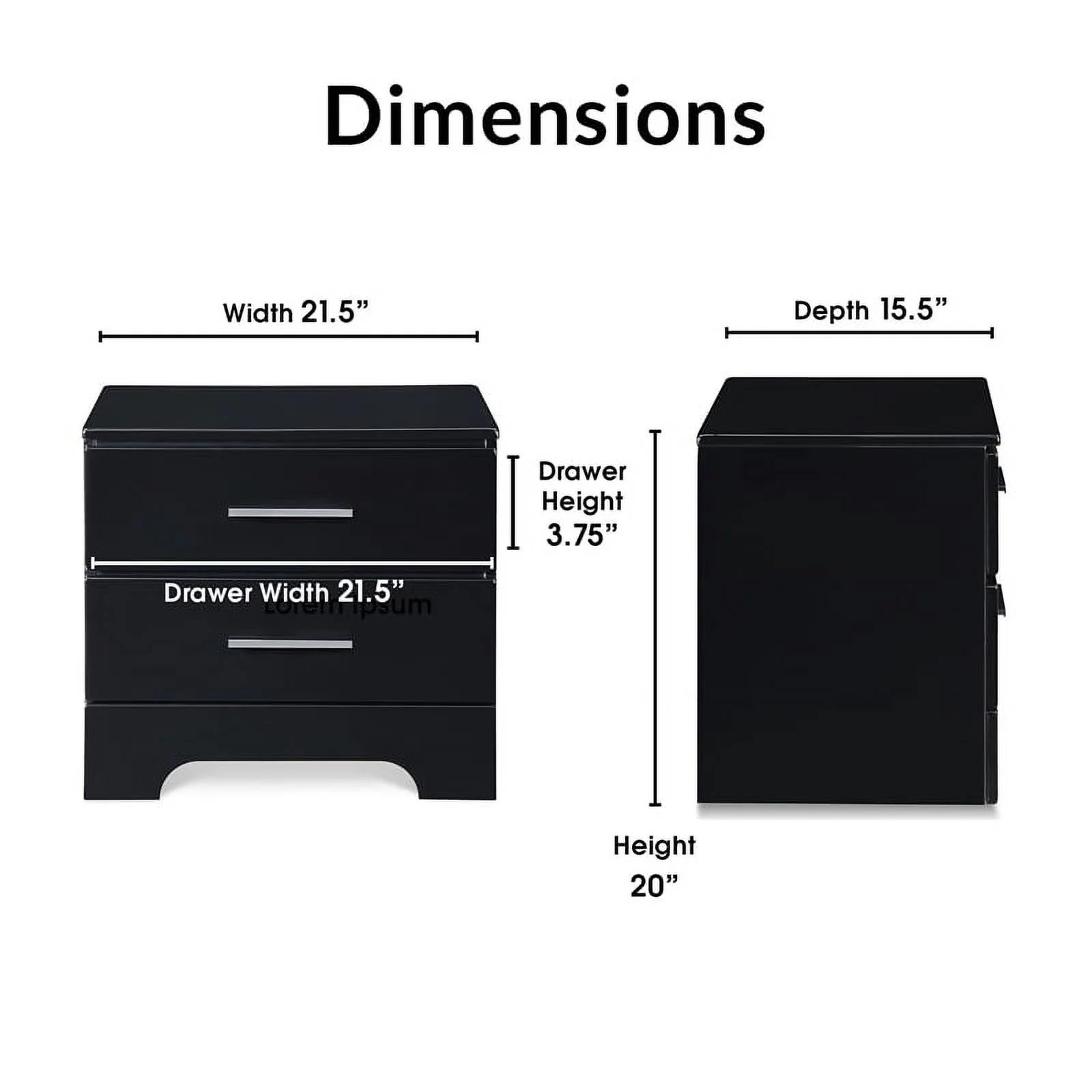 Home Square 2 Drawer Wood Nightstand in Black Finish - Set of 2