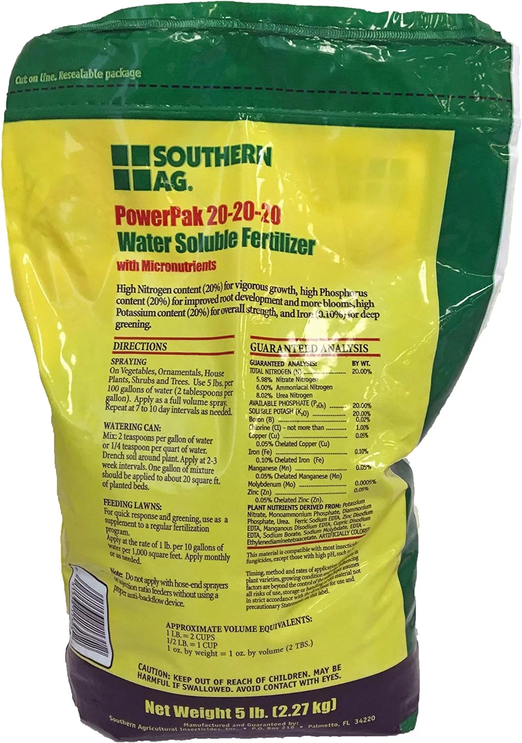 Southern Ag PowerPak 20-20-20 Water Soluble Fertilizer with micronutrients (5 LB)