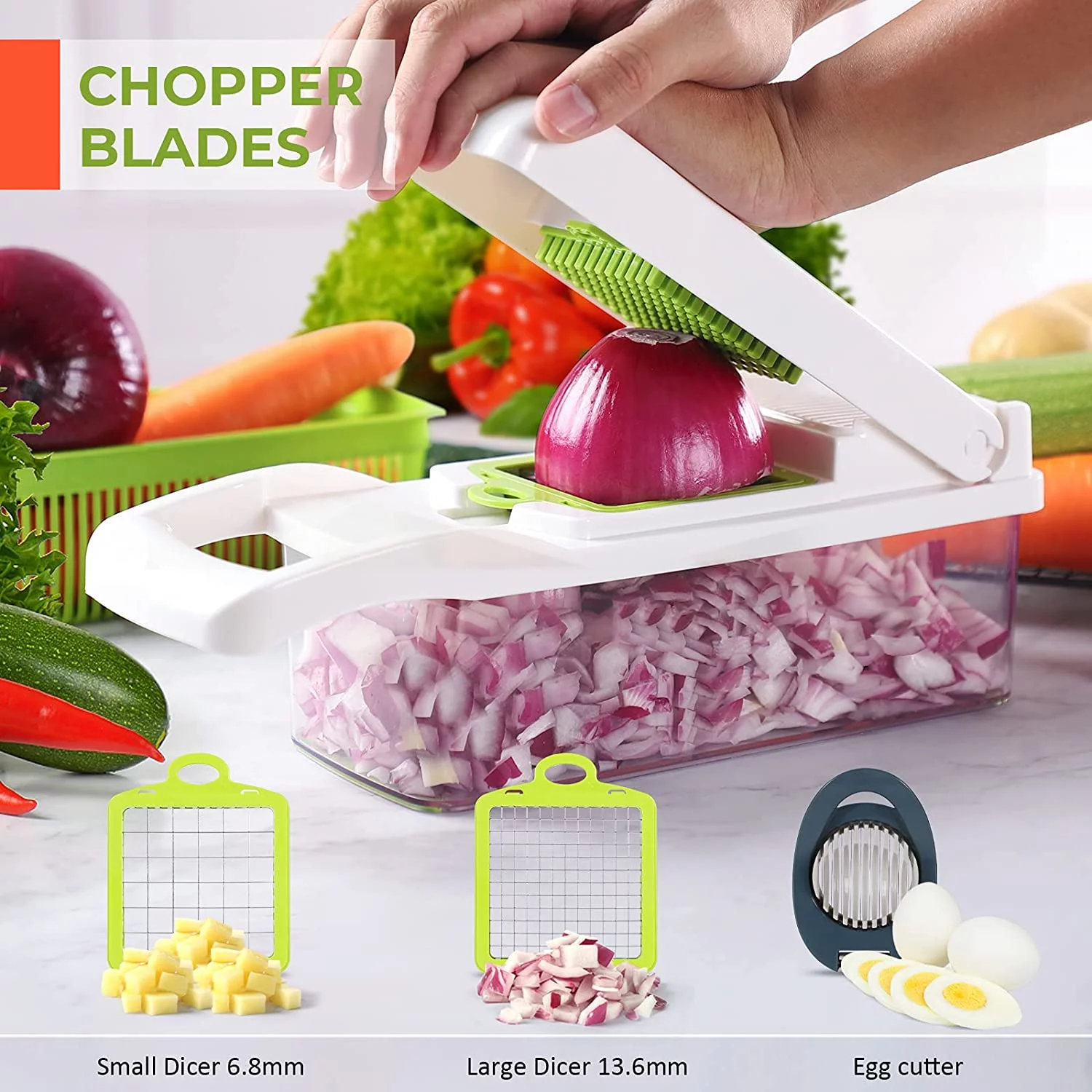 MAIPOR Vegetable Chopper - Onion Chopper - Multifunctional 15 in 1 Professional Food Chopper - Dicer Cutter - Kitchen Veggie Chopper with Container - Egg Slicer