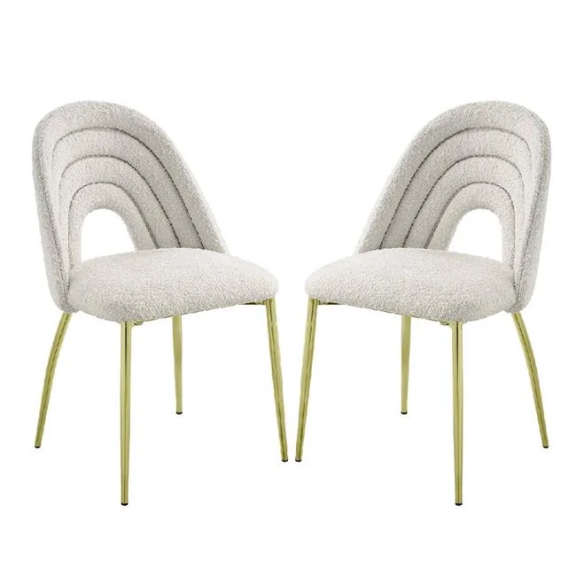 Inch 25 Inch Side Dining Chair Set of 2 White Teddy Sherpa Gold Legs