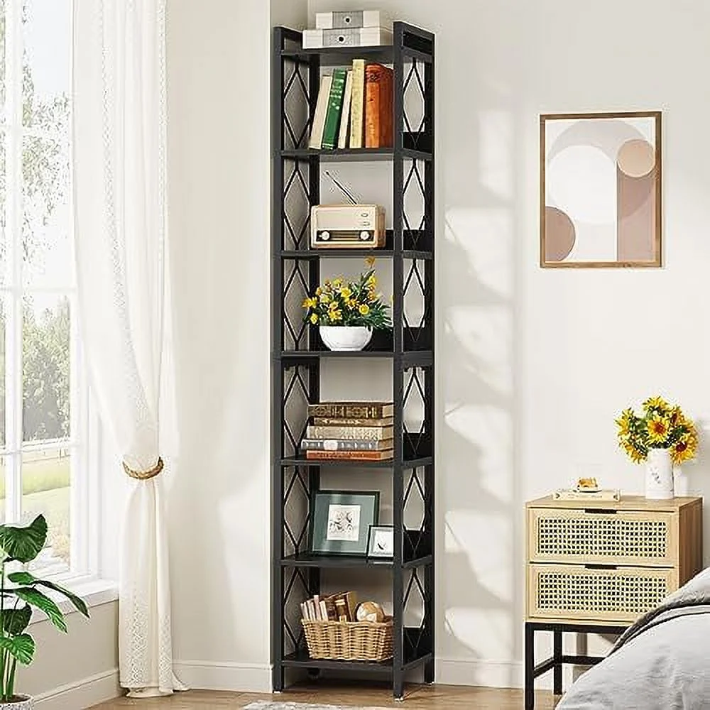 CKPFVY 78.7 Inch Extra Tall Narrow Bookshelf  7 Tier Skinny Bookcase for Small Spaces  Freestanding Display Shelves  Multifunctional Corner  Organizer for Home Office  White