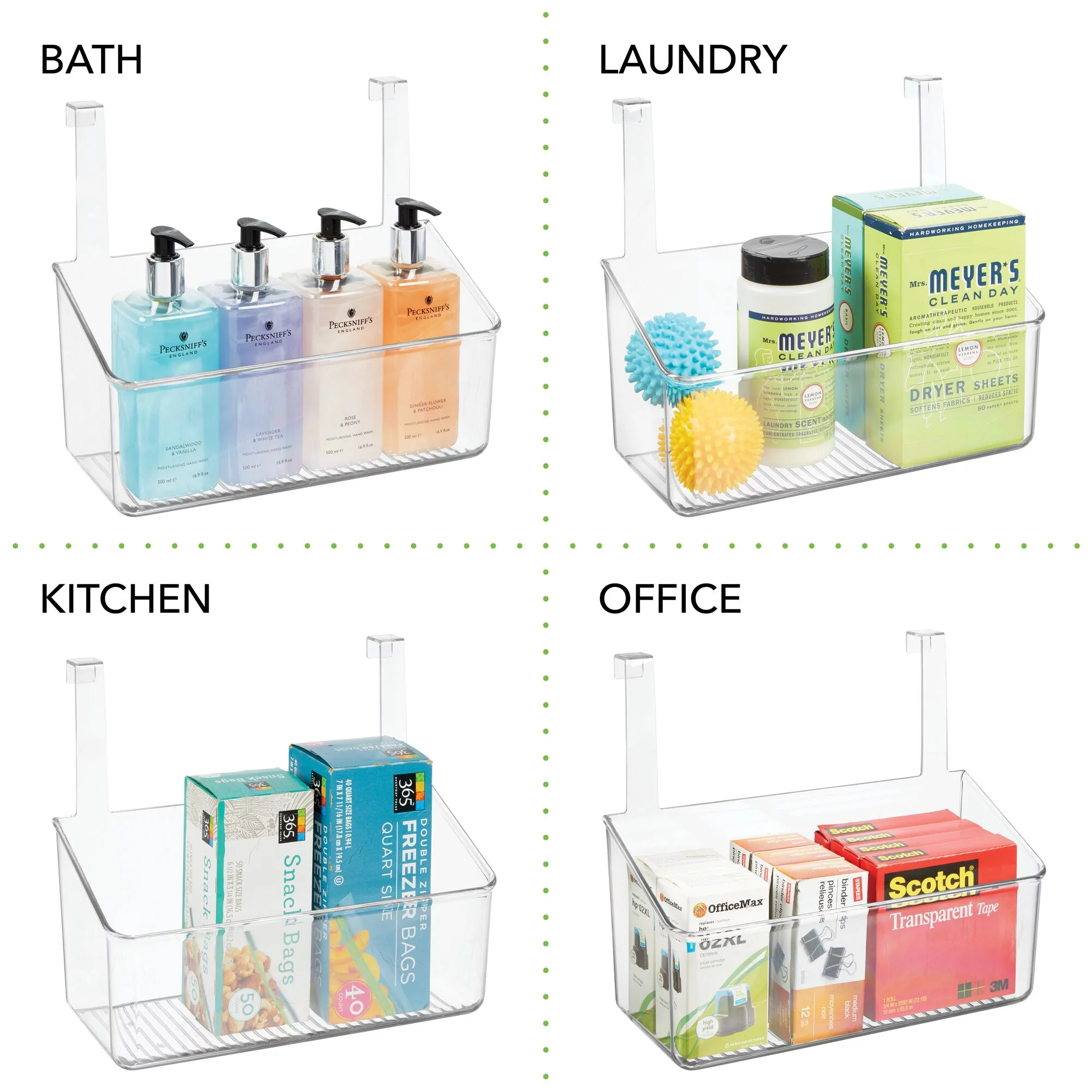 mDesign Plastic Over Cabinet Door Hanging Home Storage Bin, Large - Clear