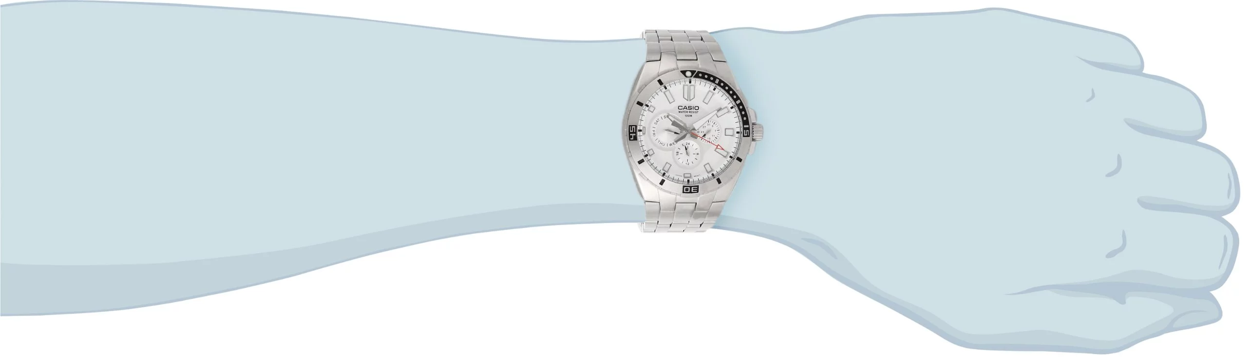 Men's White Dial Dive-Style Watch, Stainless Steel Bracelet