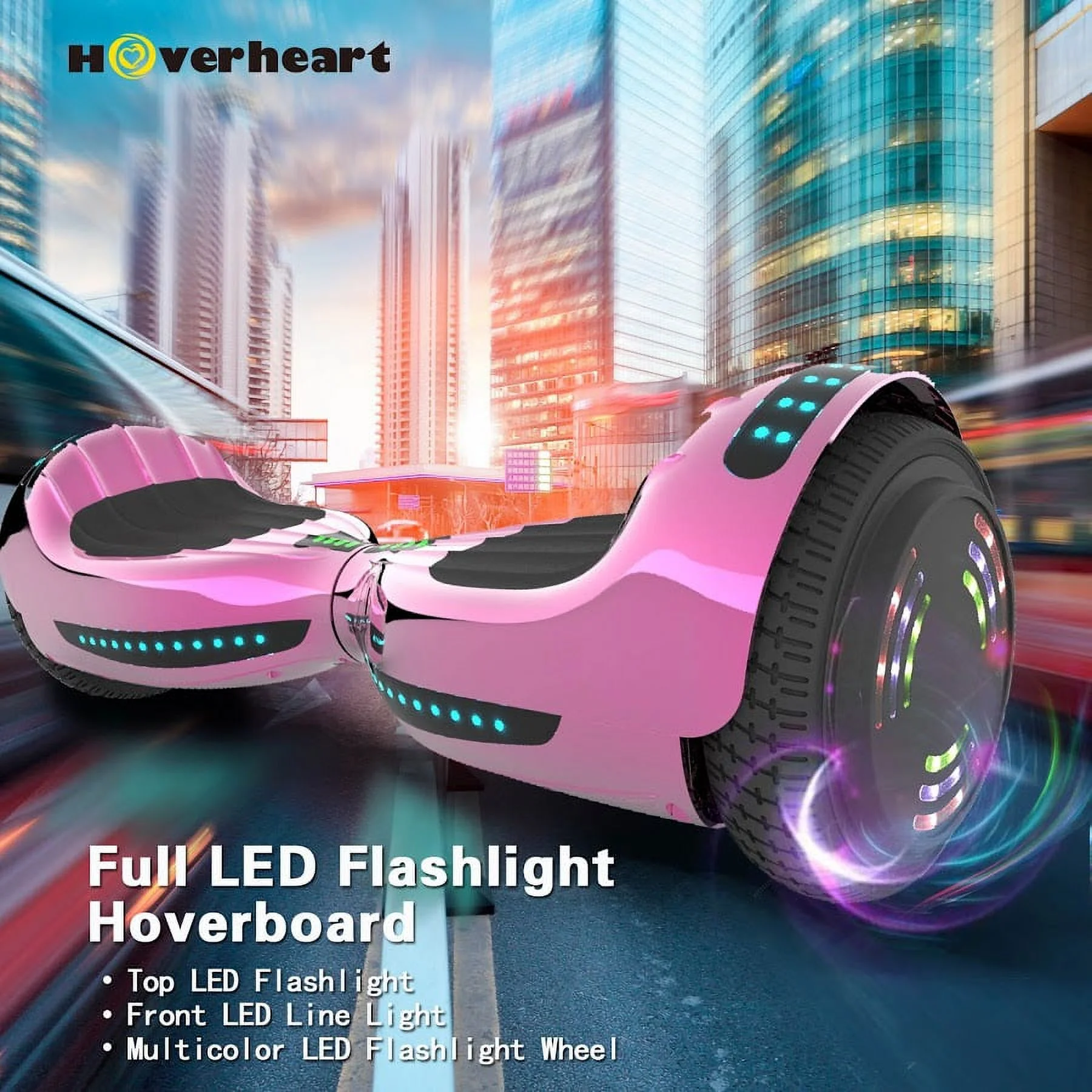 Hoverstar Flash Wheel UL 2272 Certified Hoverboard 6.5 In. Bluetooth Speaker with LED Light Self Balancing Wheel Electric Scooter, Chrome Pink