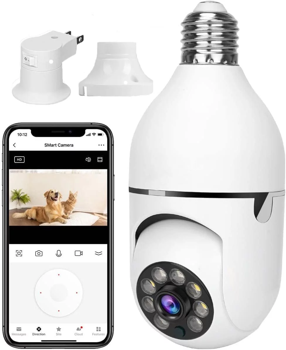 Light Bulb Camera, 3.0MP Wireless 2.4 GHz WiFi Security Camera, Tuya App, 360 PTZ Night Vision, Human Motion Detection & Alarm