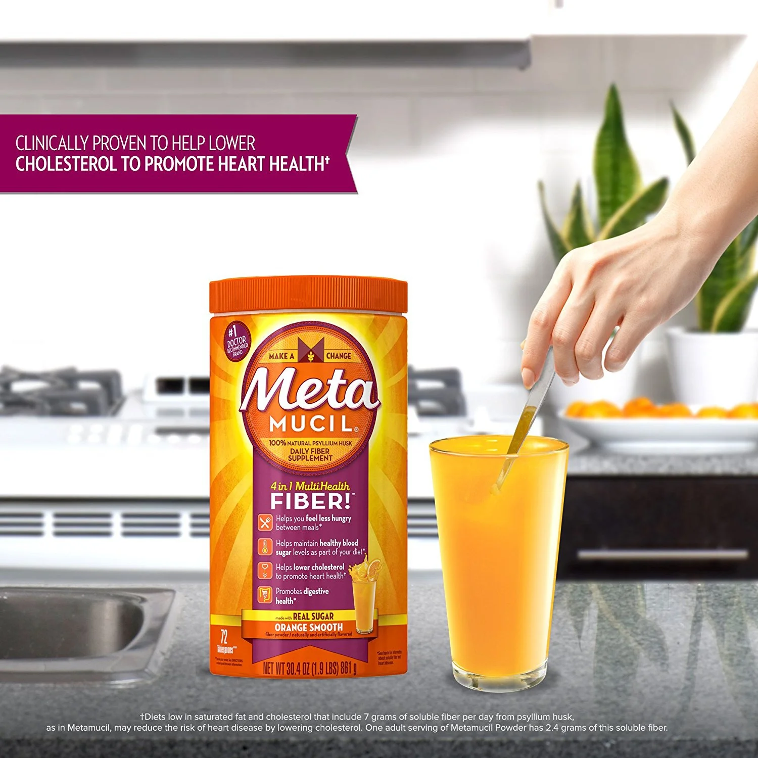 Metamucil Daily Fiber NEED UPDATE NEED UPDATE, 100% Natural Psyllium Husk, Orange Smooth Sugar Fiber NEED UPDATE, 48 Dose, 20.3 Ounce