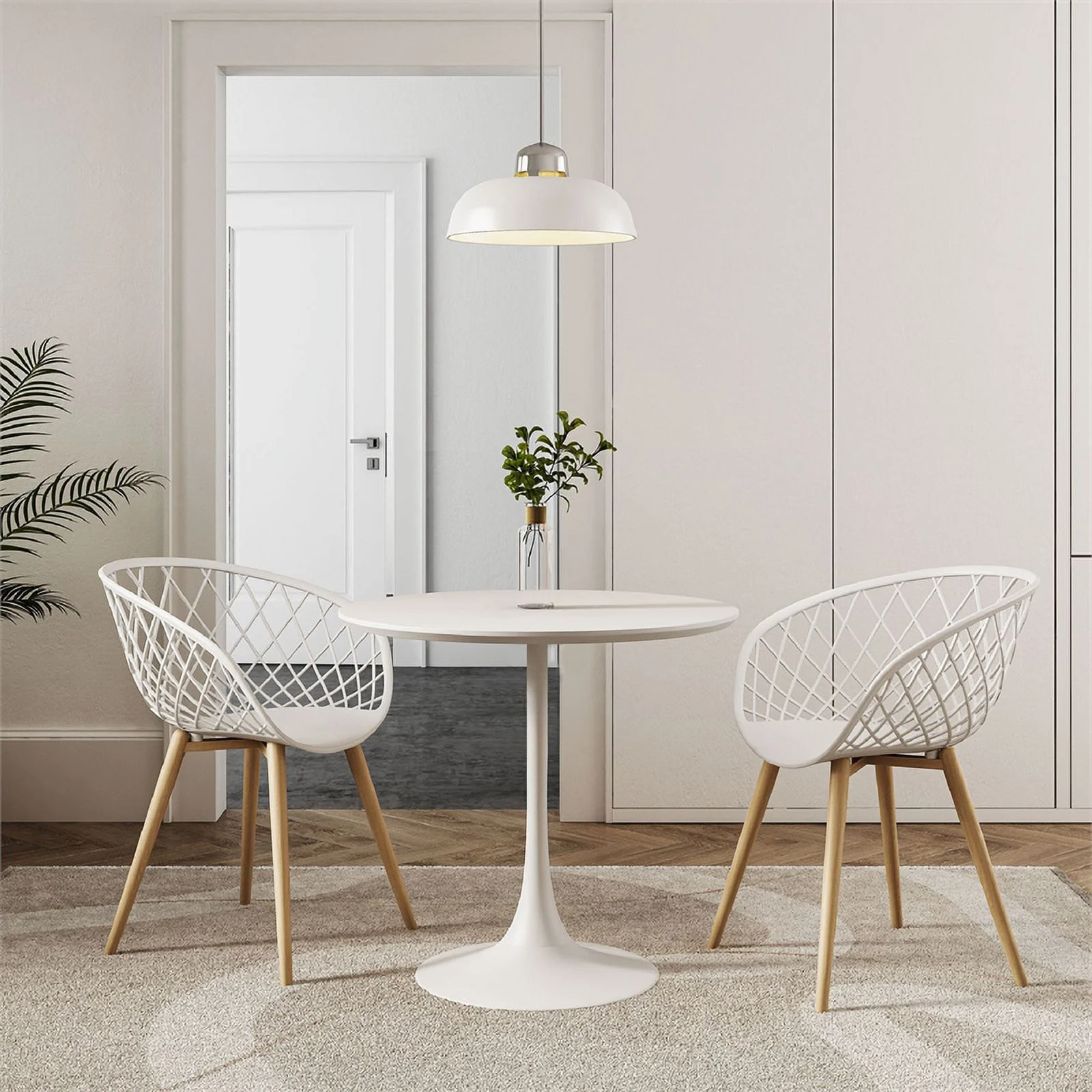 Pemberly Row 3-Piece Lux Dining Set in White and Natural Finish