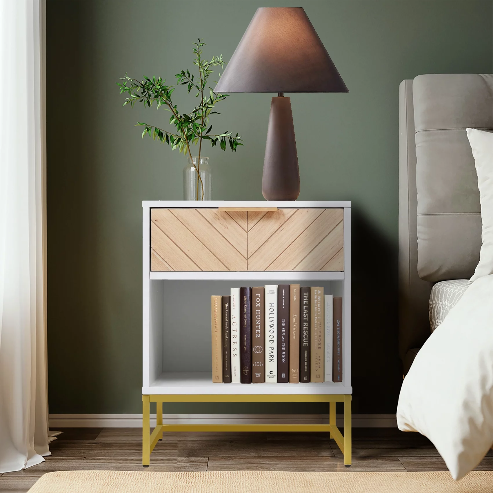 Semiocthome Modern Nightstand with Charging Station,with 1 Drawer,White Finish,Adult