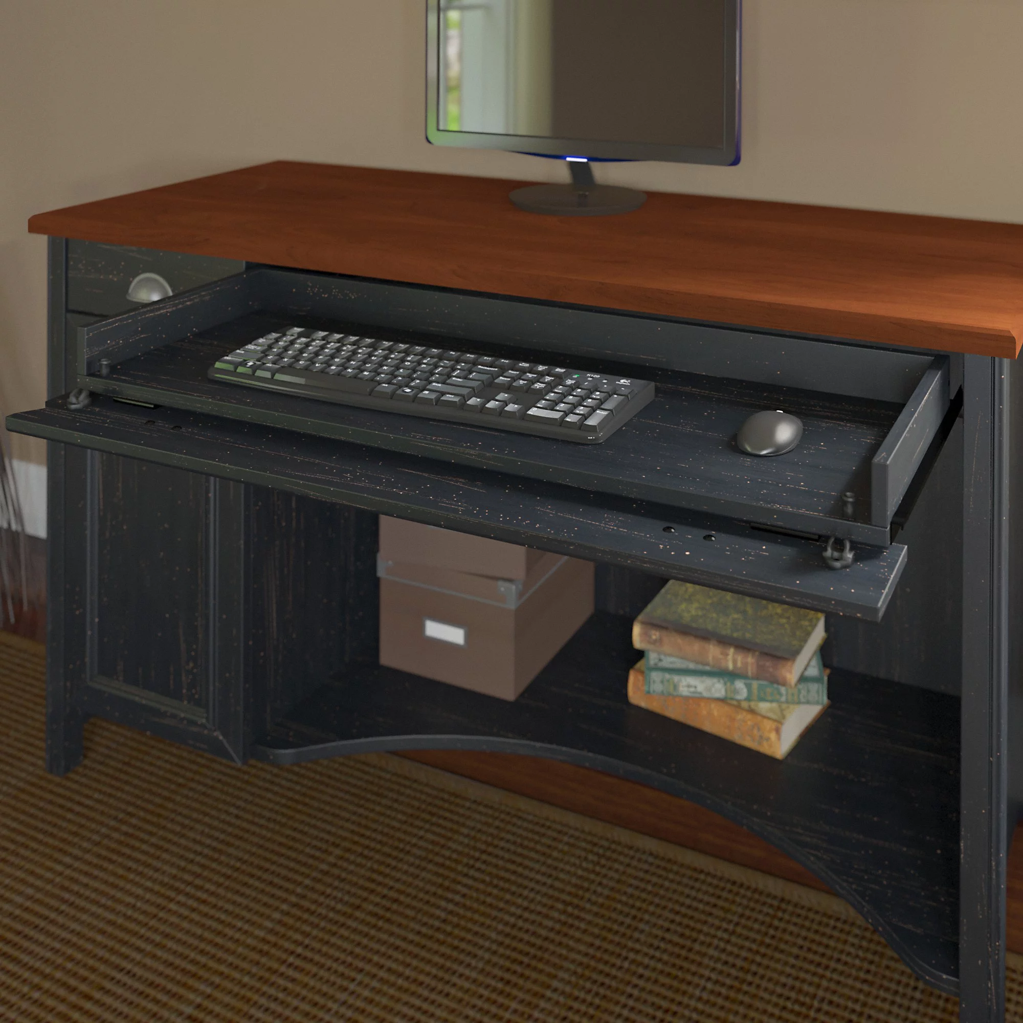 Bush Furniture Fairview Computer Desk with Hutch and Drawers in Antique Black