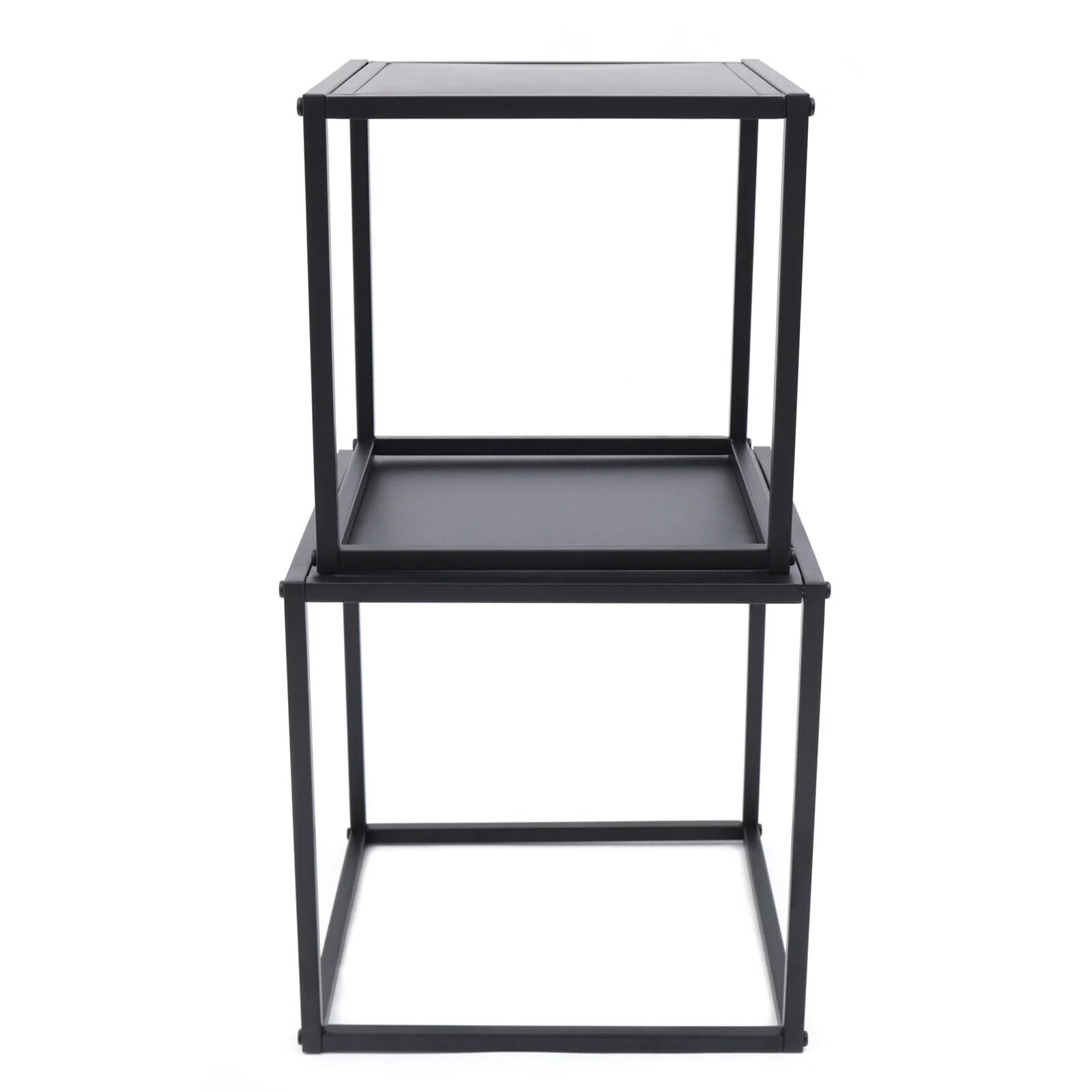 2pc Modern Square Metal Coffee Table Side/End Table Tray Matt Black Office Home