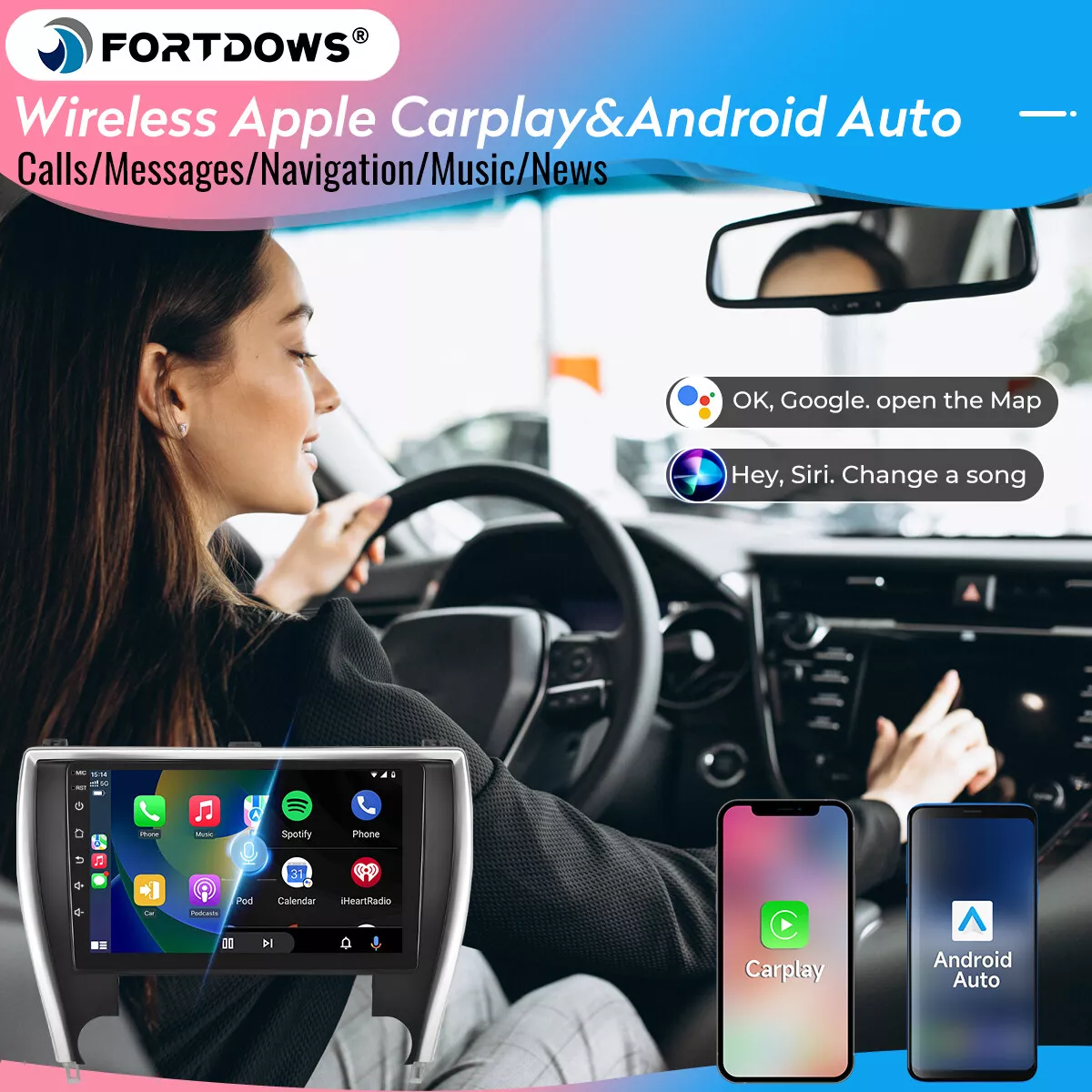 For 2015-2017 Toyota Camry Radio Car Carplay Android GPS Navigation 2+32GB