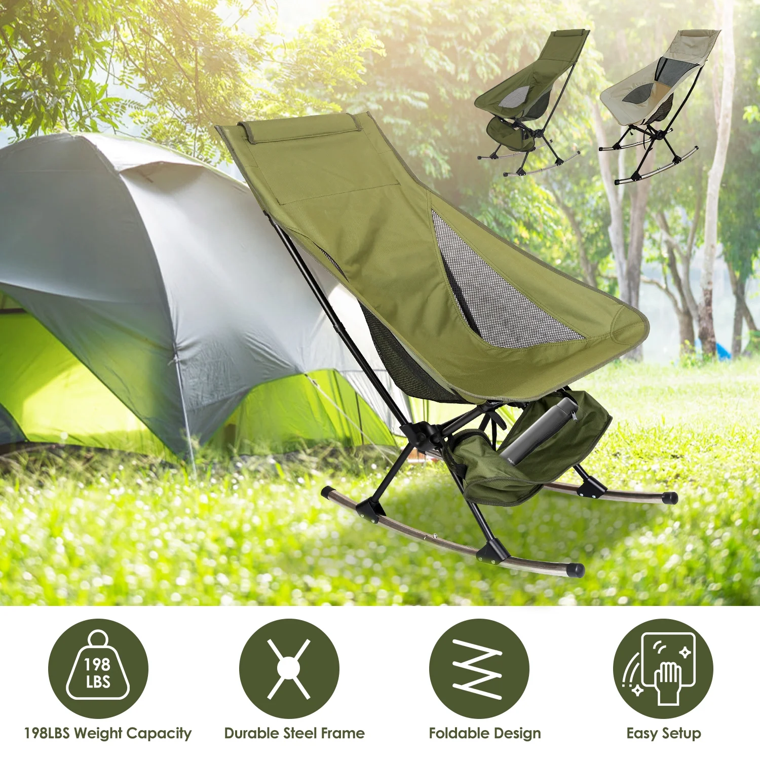 Portable Collapsible Camping Rocking Chair iMounTEK High Back Rocker Chair 198LBS Weight Capacity