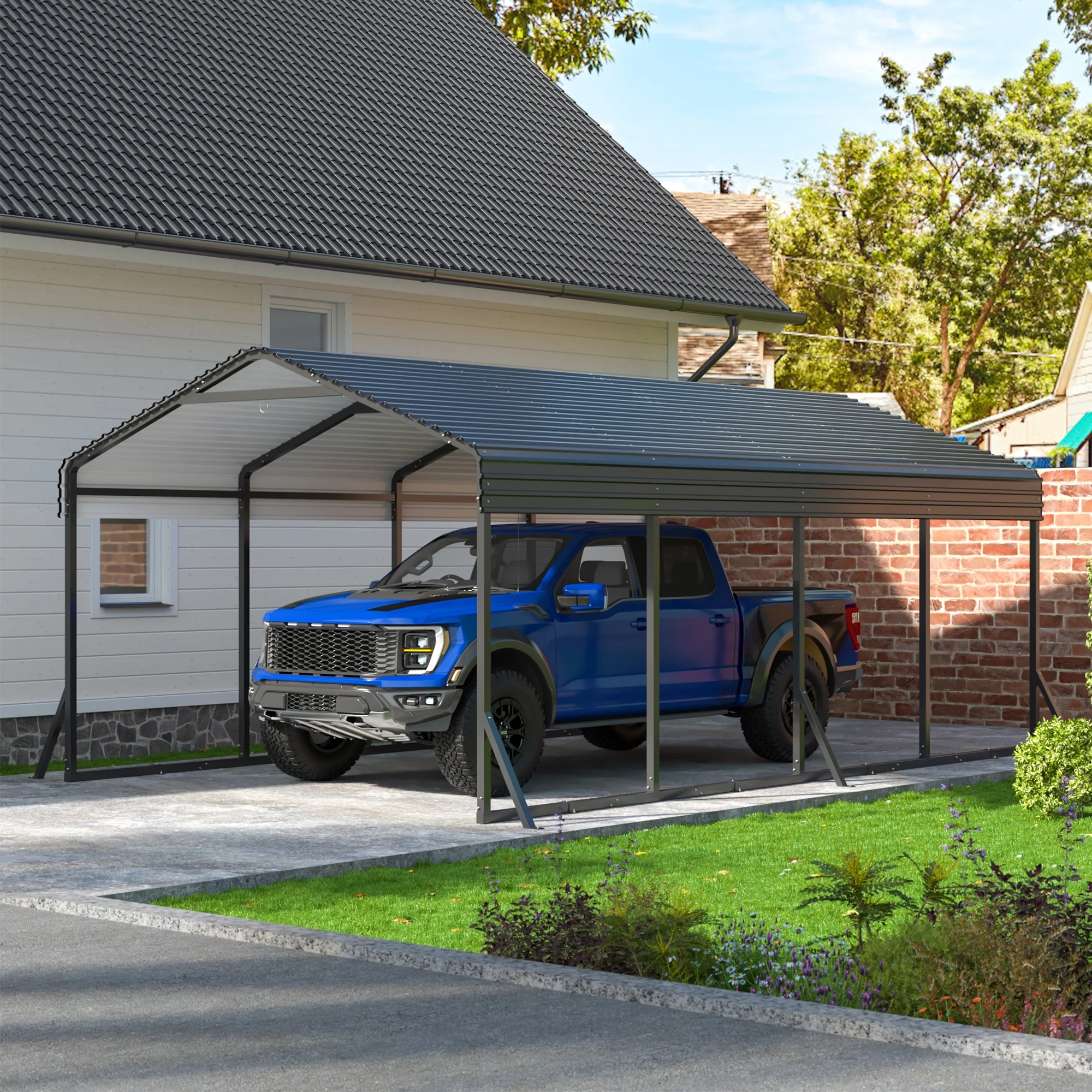 Polar Aurora 12x20 FT Metal Carport with Enhanced Base,Portable and Reliable Car Tent,Outdoor Heavy Duty Garage Galvanized Car Shelter for Pickup, Boat, Car and Tractors