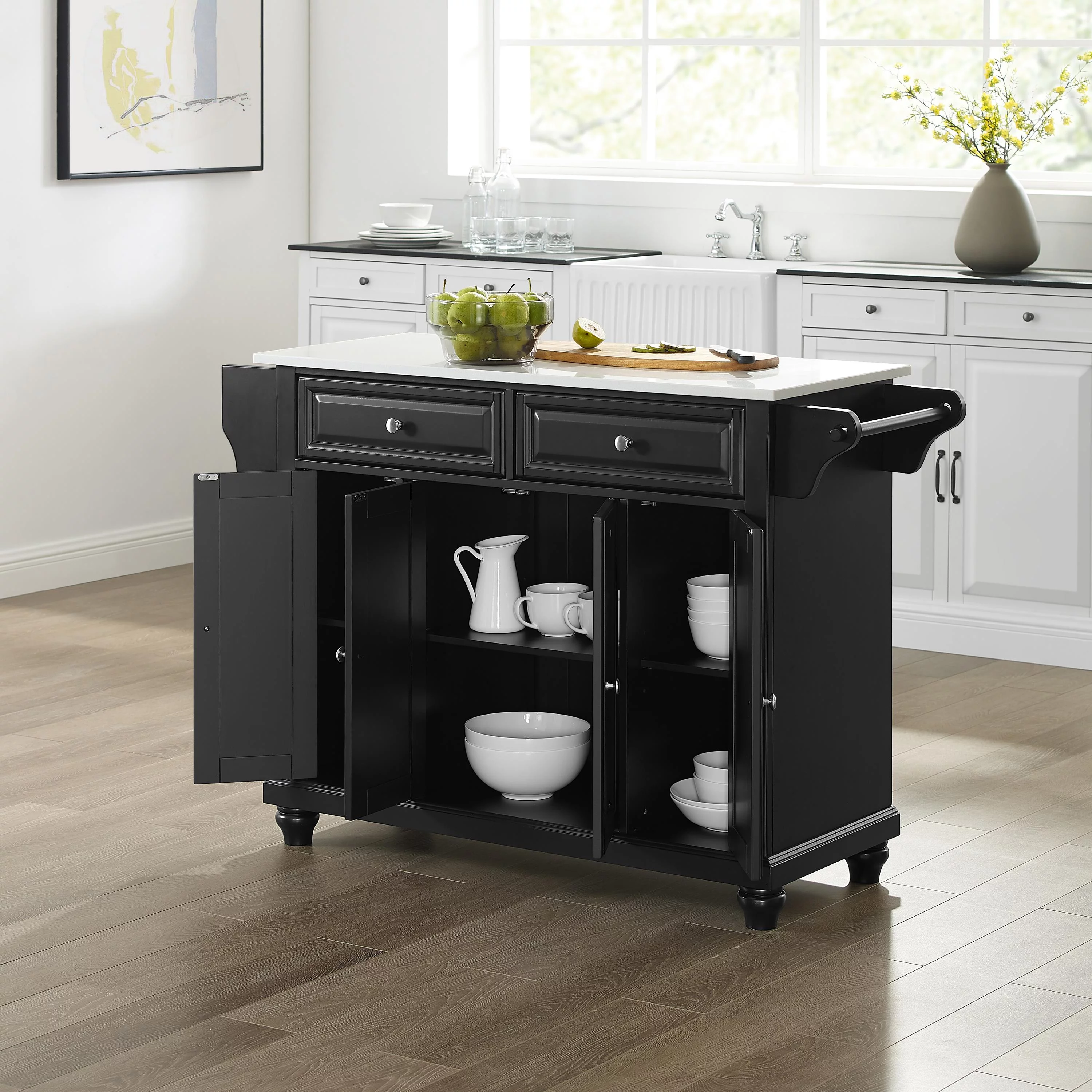 Crosley Cambridge Stone Top Full Size Kitchen Island/Cart Black/White