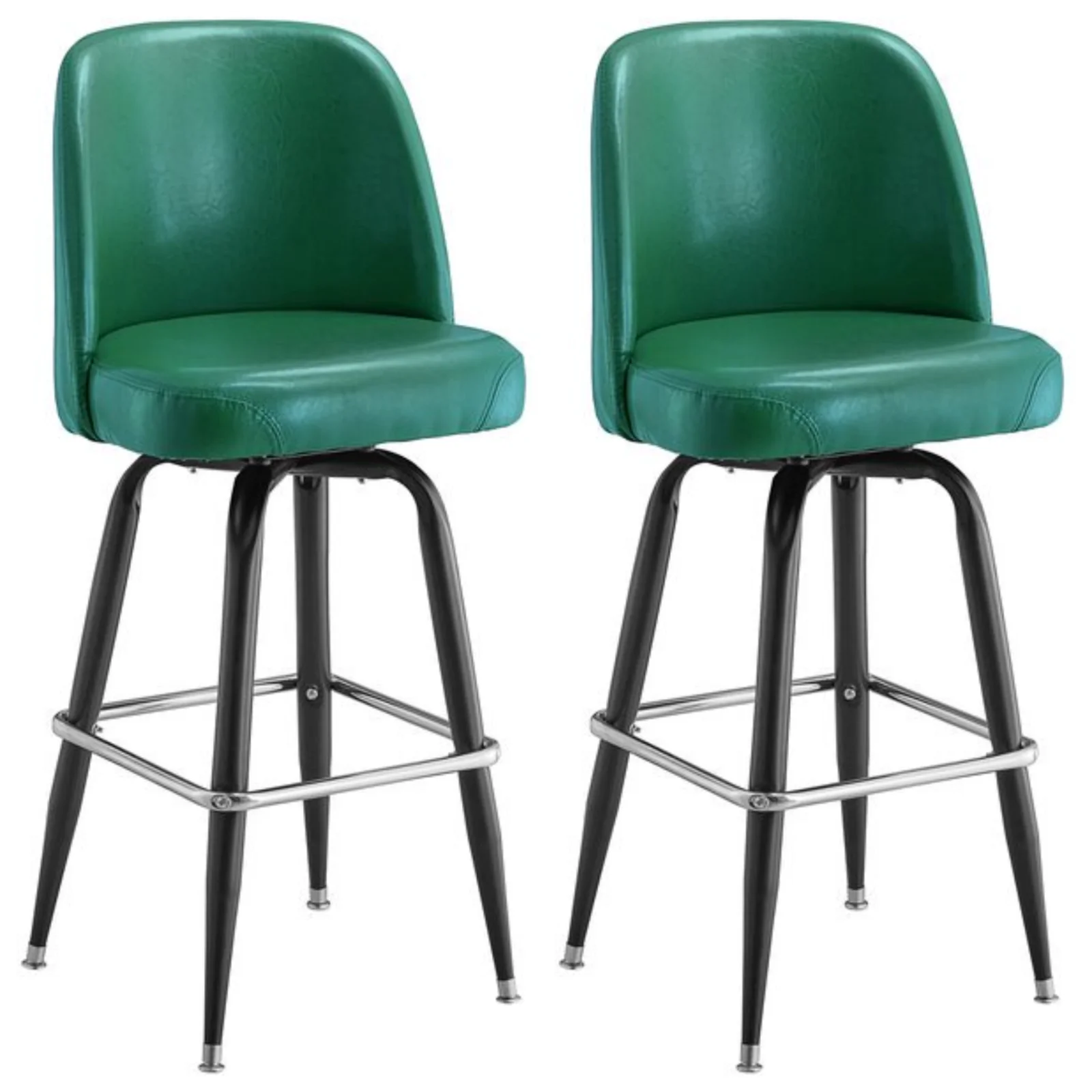 (2 PACK) Metal Restaurant Barstool with Green Vinyl Swivel Bucket Seat