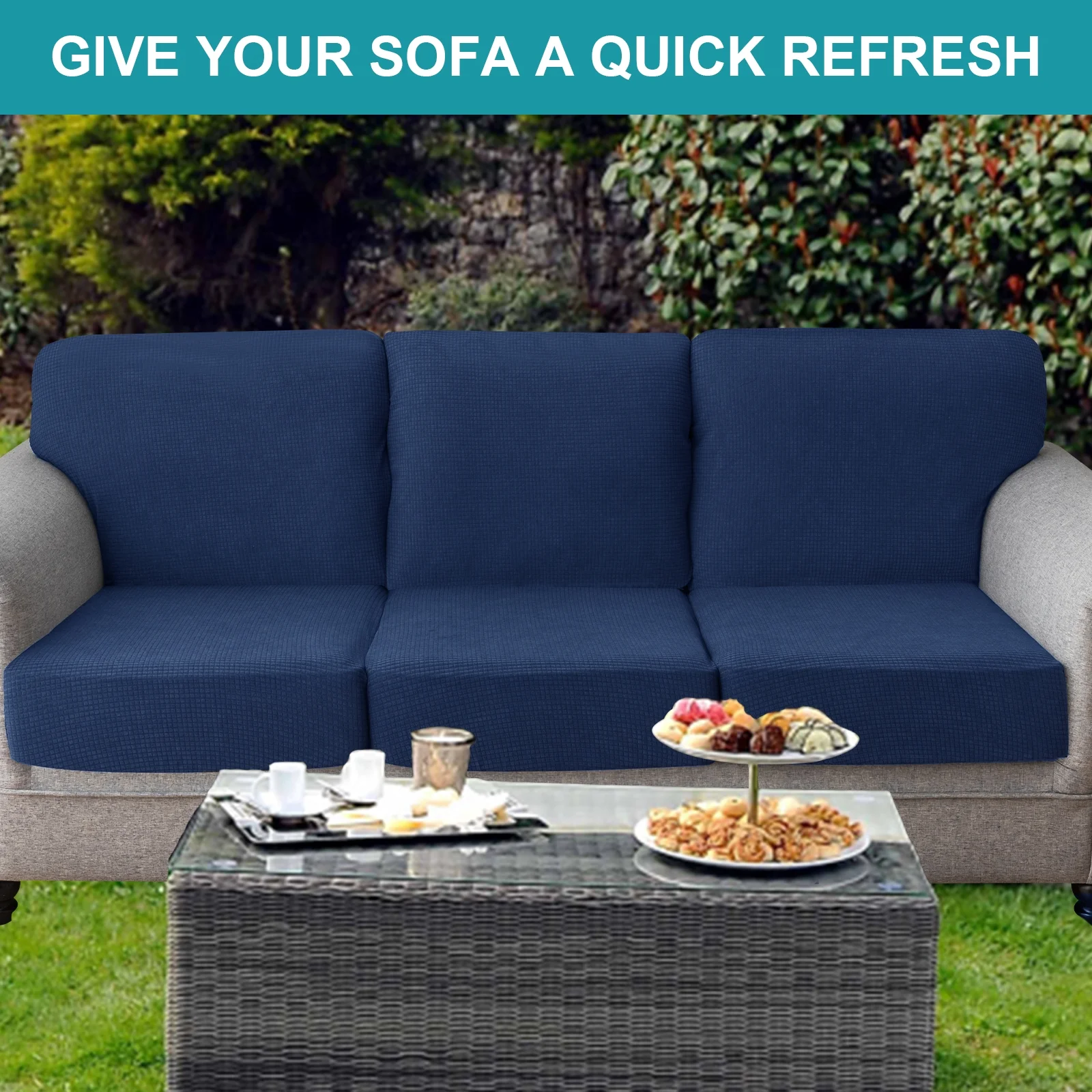 TOPCHANCES 100% Waterproof Outdoor Patio Cushion Covers for Outdoor Seat Cushions, Patio Chairs, Stretch Sofa Seat Cushion Slipcovers Furniture Protector, Covers Only (12 Pack, Navy)