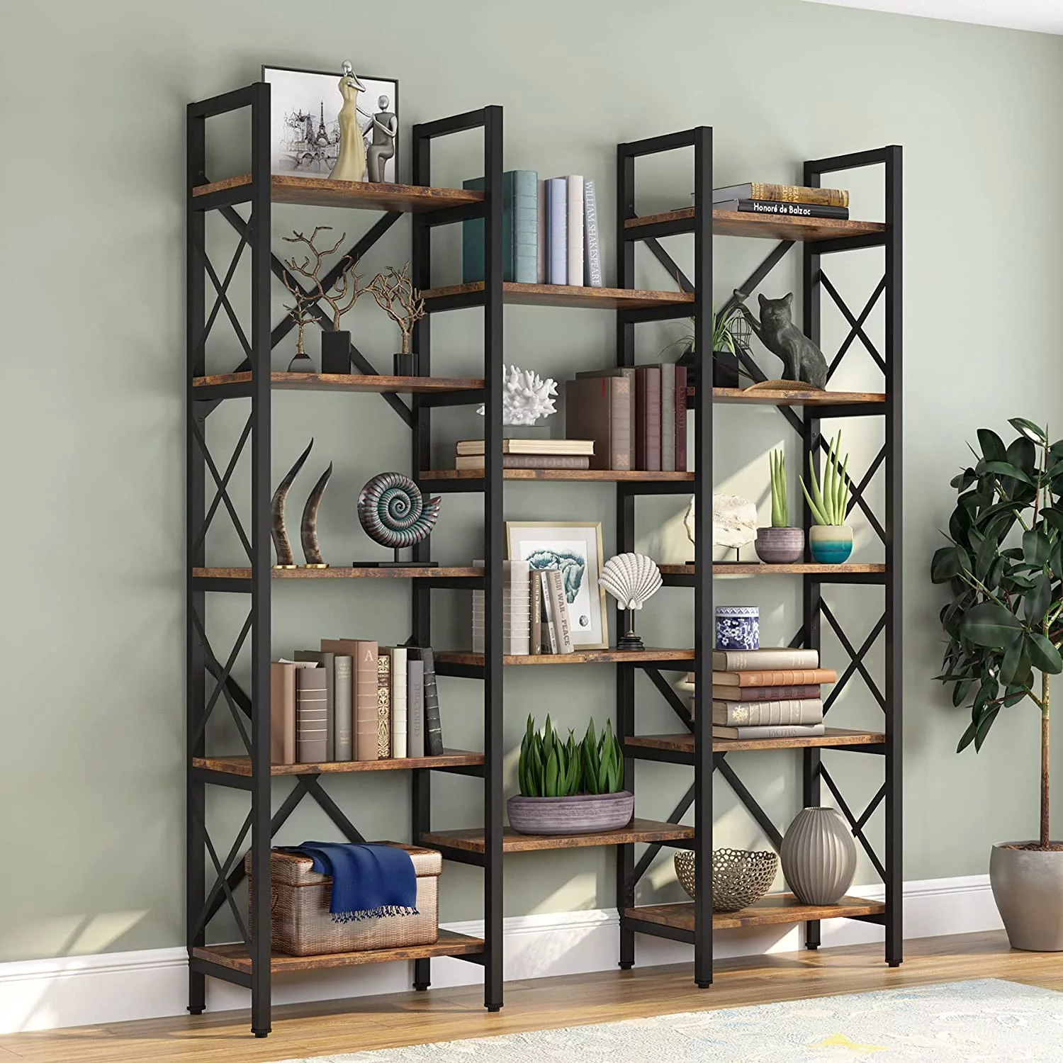 Tribesigns Triple Wide 5-Shelf Bookcase, Etagere Large Open Bookshelf