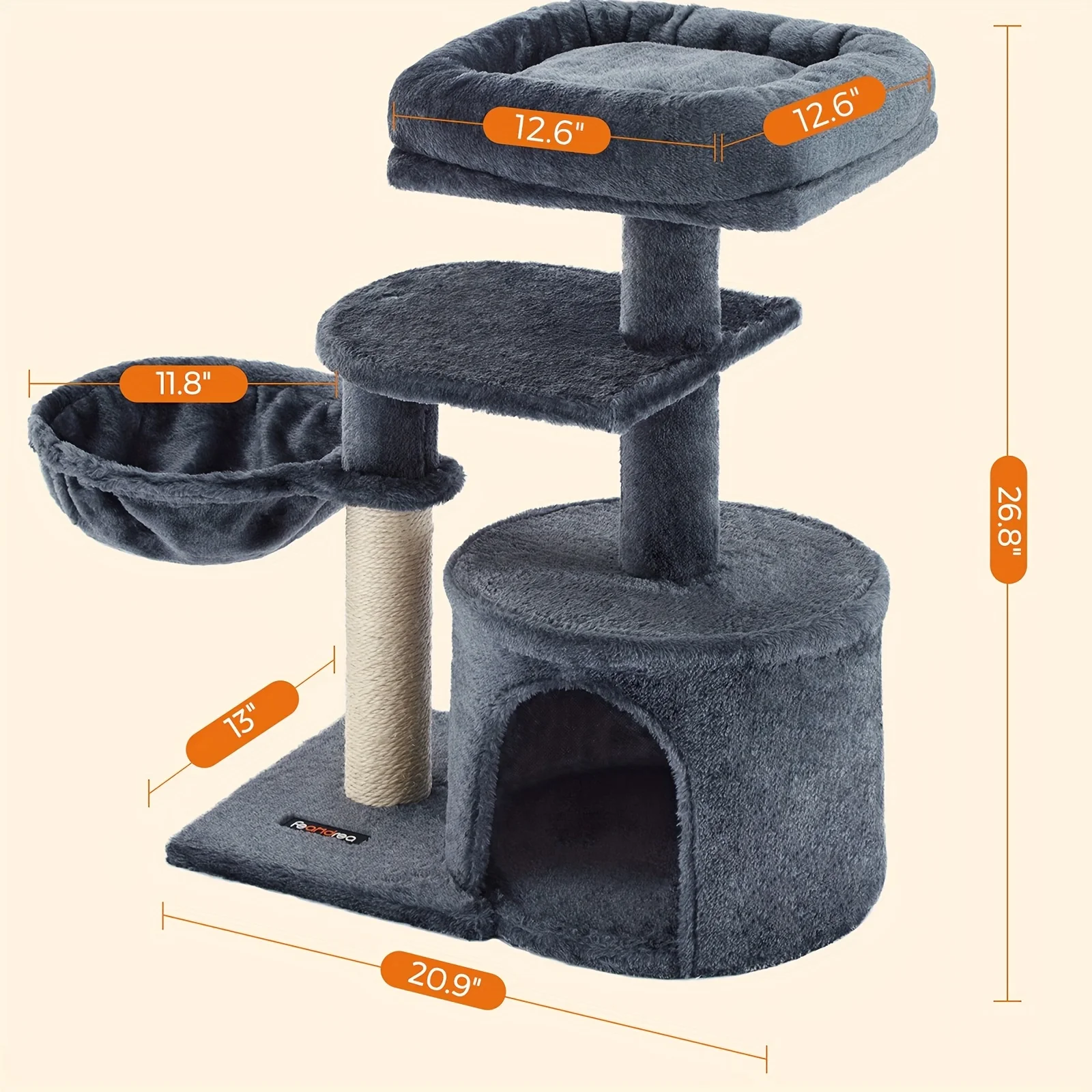 Feandrea Cat Tree, Small Cat Tower, Cat Condo, Kitten Activity Center With Scratching Post, Basket, Cave, Smoky Gray