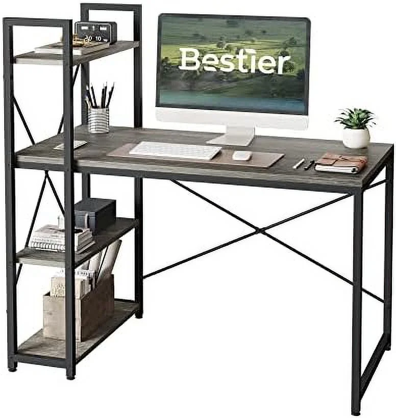 ZWNLKQG Computer Desk with Shelves - 47 Inch Small Space Home Office Desks with Bookshelf for Study Writing and Work - Plenty Leg Room and Easy Assemble  Natural Oak
